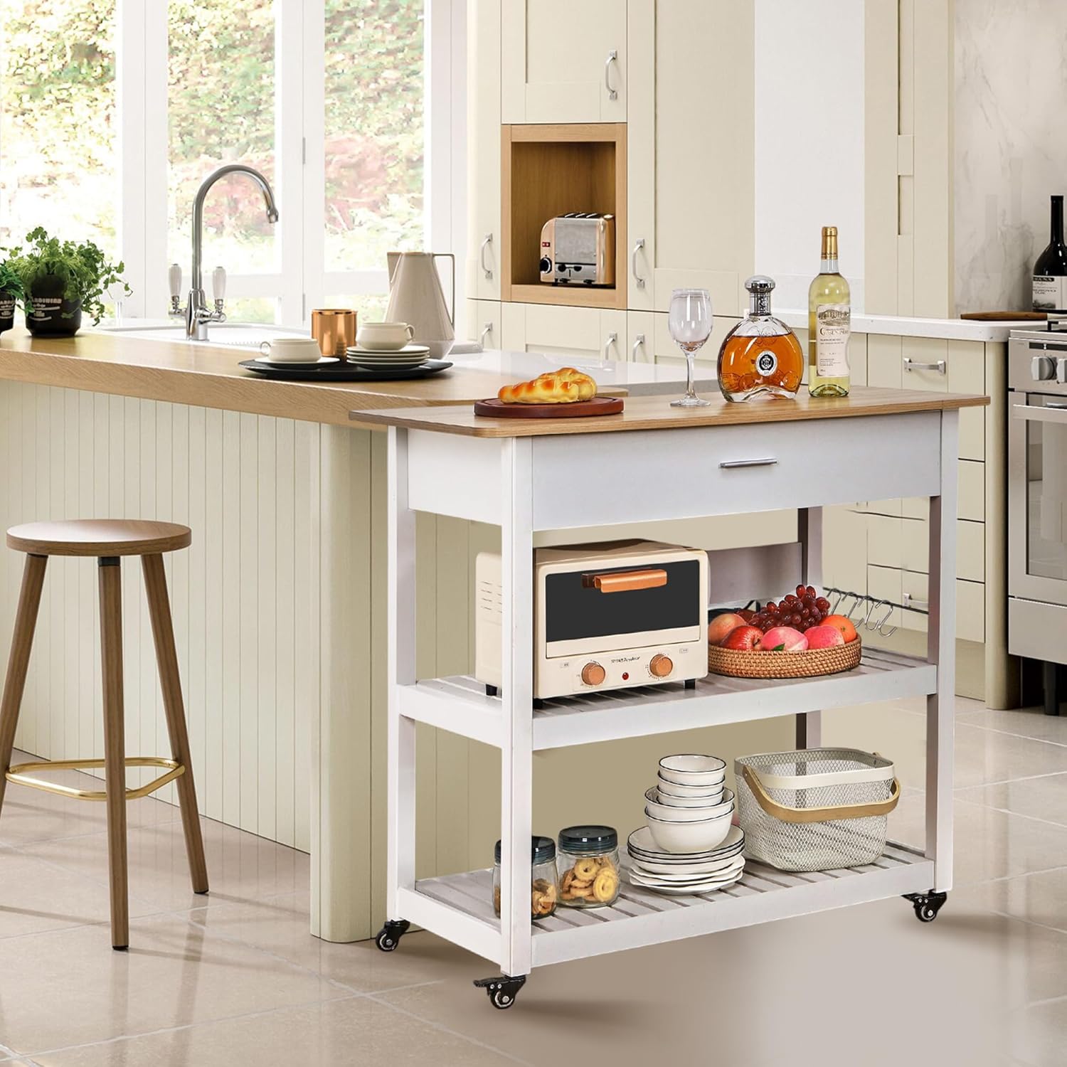 VECELO 40" Width Kitchen Island Cart on Wheels