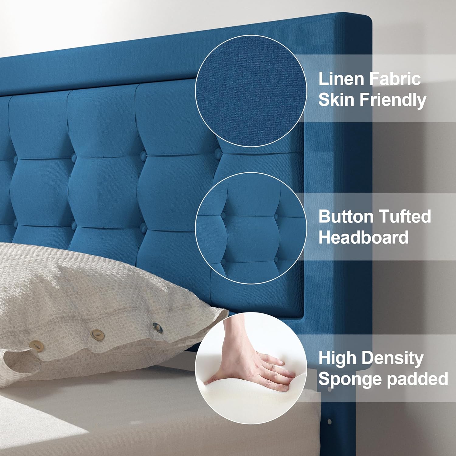 VECELO Upholstered Platform Bed Frame with Height Adjustable Headboard