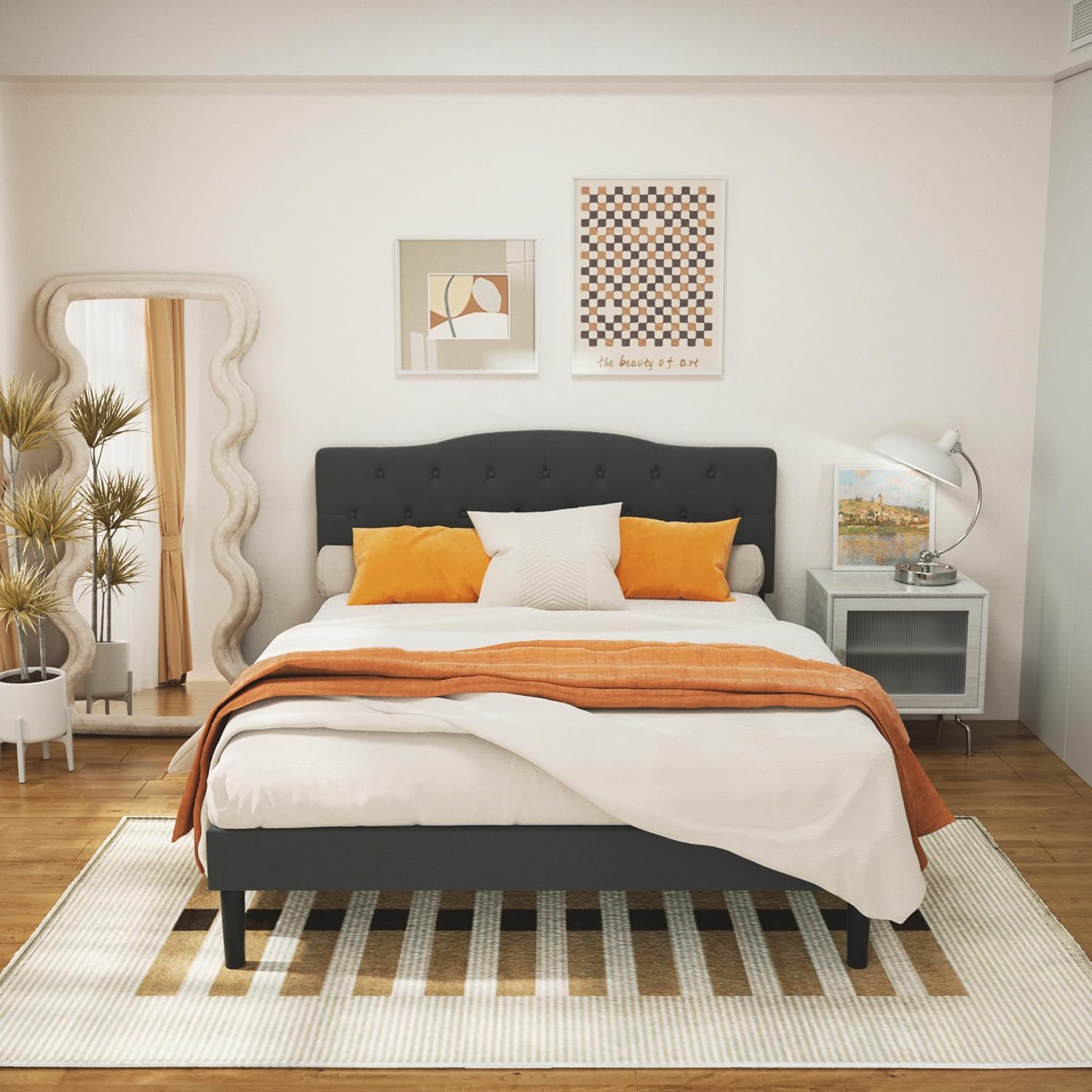 VECELO Classic Upholstered Platform Bed Frame with Diamond Stitched Cloth - VECELO