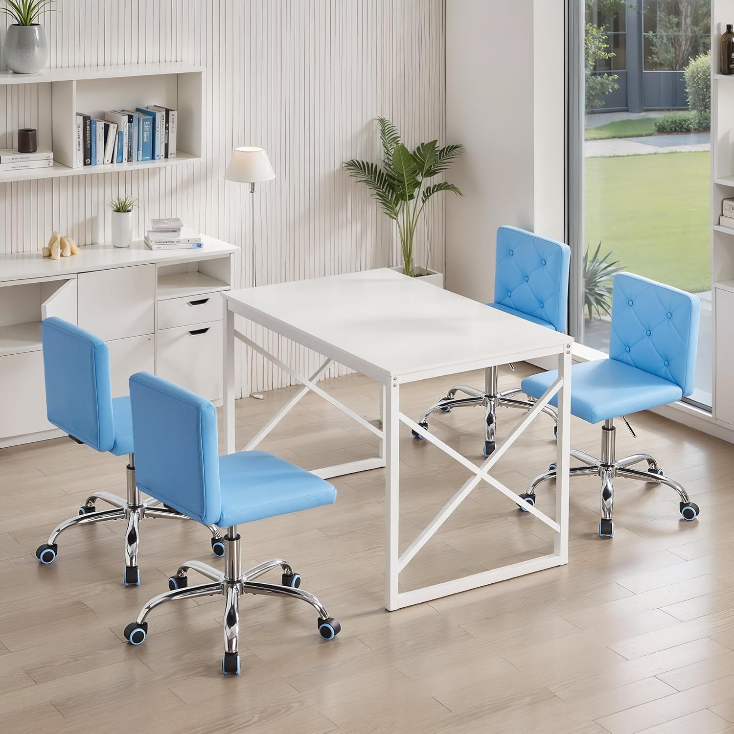 VECELO PU Leather Mid-Back Armless Vanity Chair Adjustable Height 360° Rolling Swivel for Home Office Work