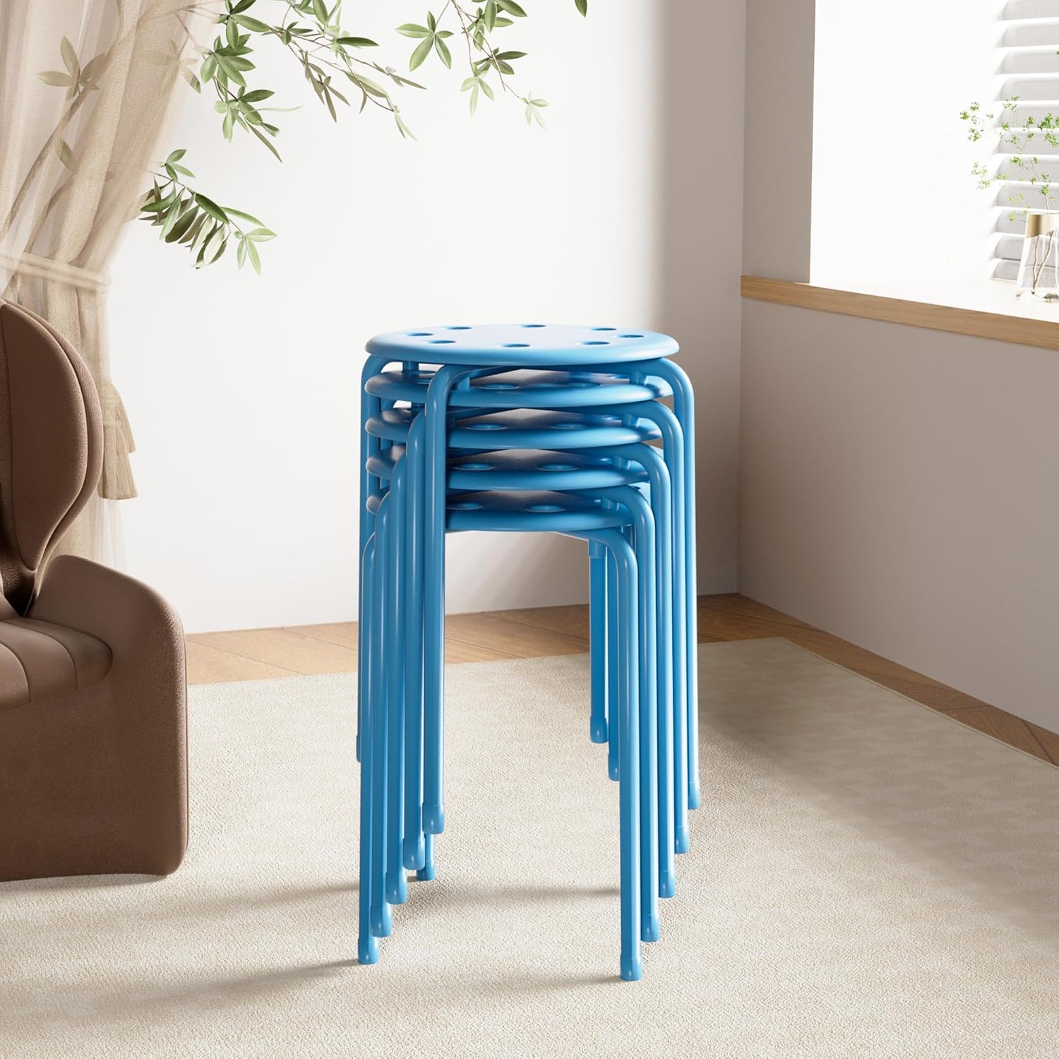 VECELO 6-Piece Stacking Stools, 17.7 Inch Standard Height - VECELO