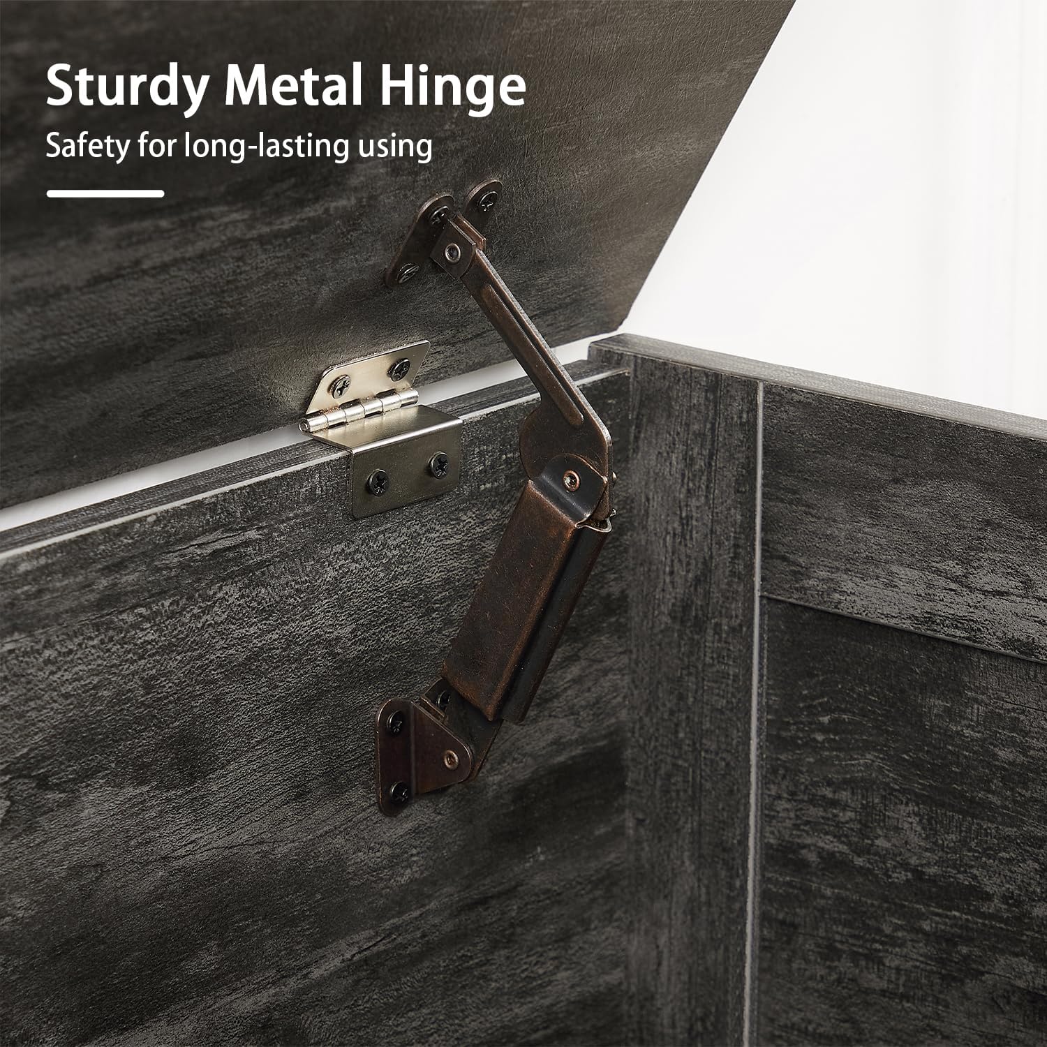 VECELO Storage Bench,43.3in Wooden Chest for Storage with Safety Hinges Wicker-Kont Mats