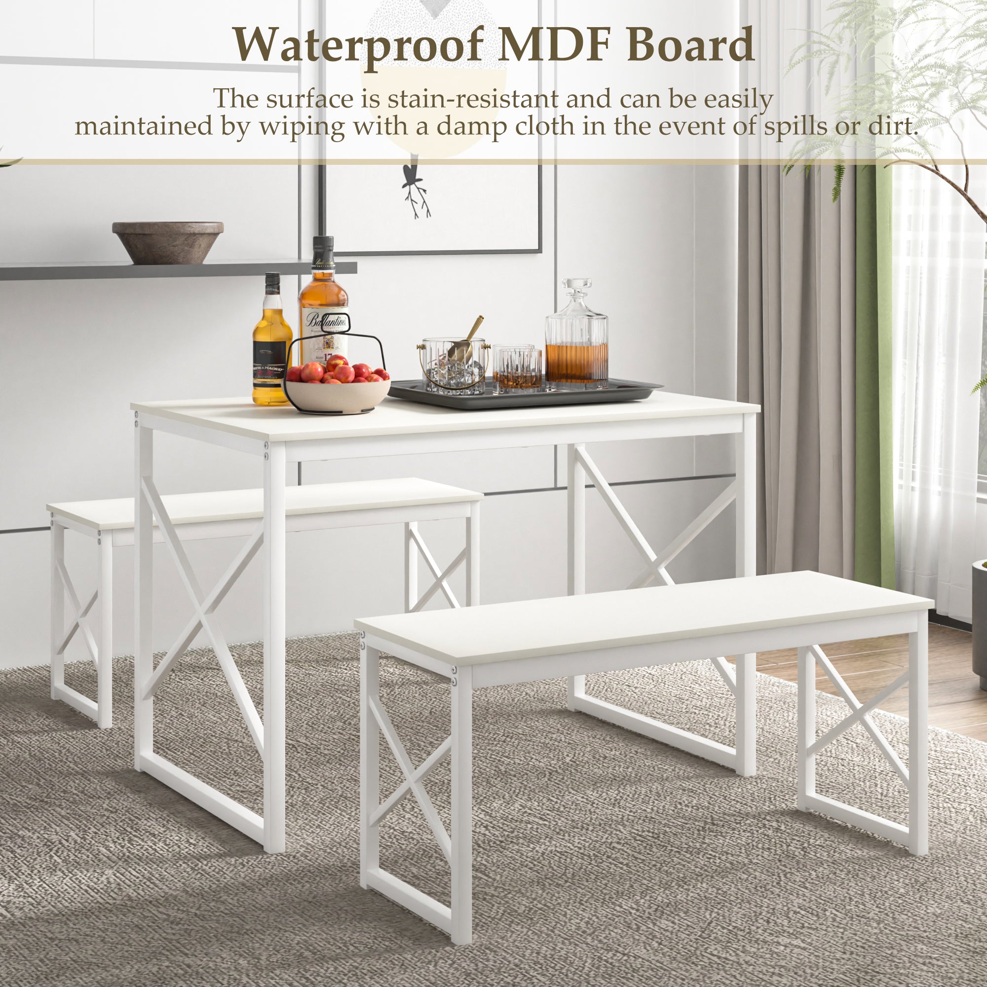 VECELO Kitchen Table with 2 Benches for 4