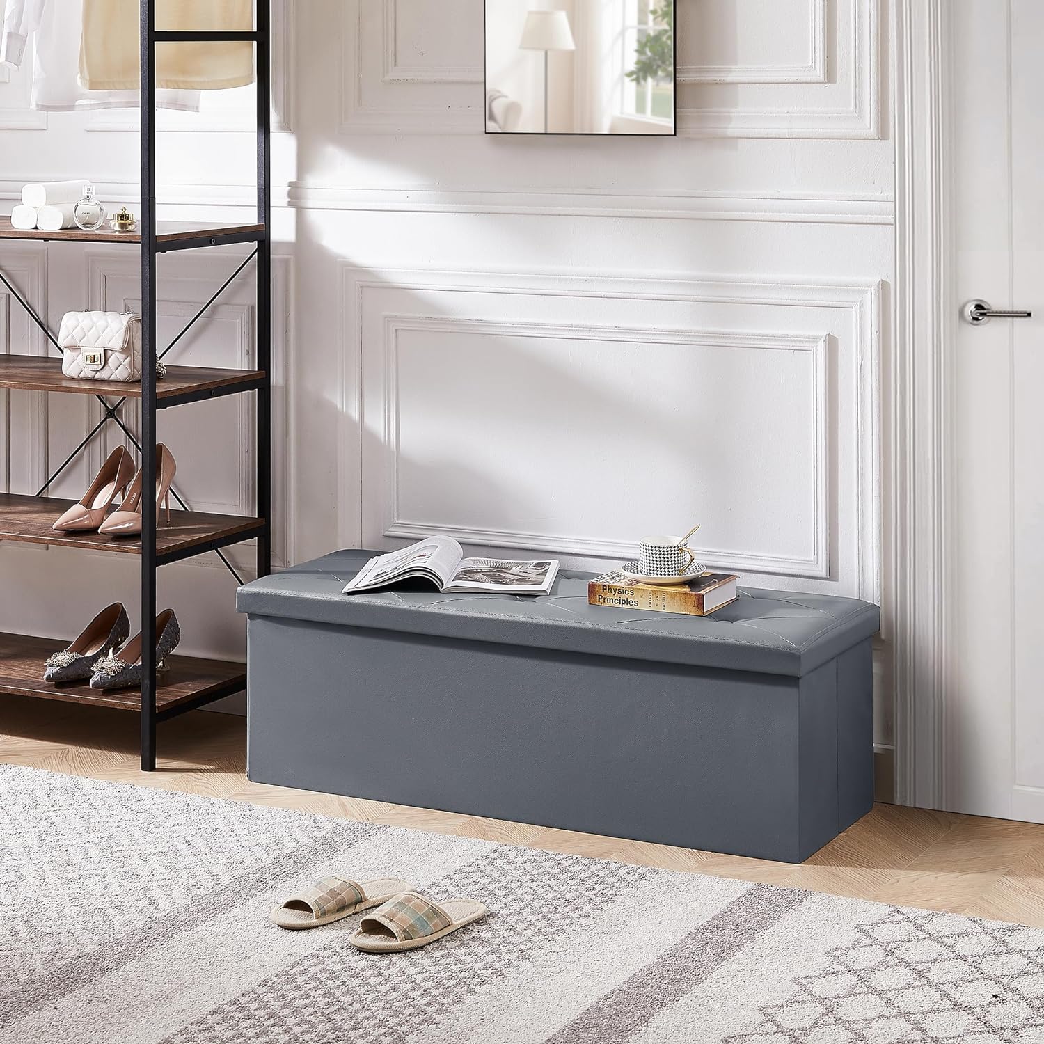 VECELO Storage Ottoman Bench End of Bed 43'' Footstool Footrest Stool Shoestool