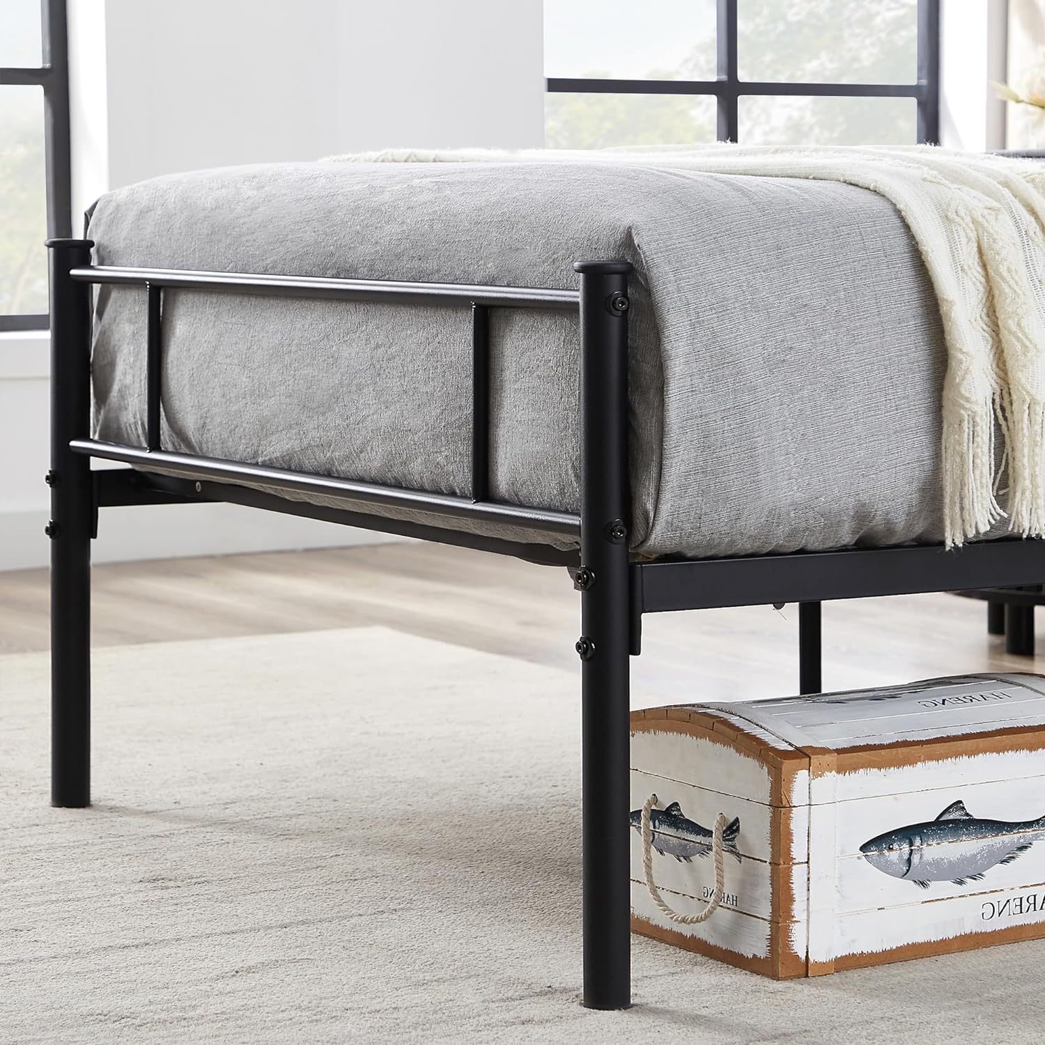 VECELO Platform Bed Frame with Headboard and Footboard, 12'' Under-Bed Storage & Strong Metal Slats Support