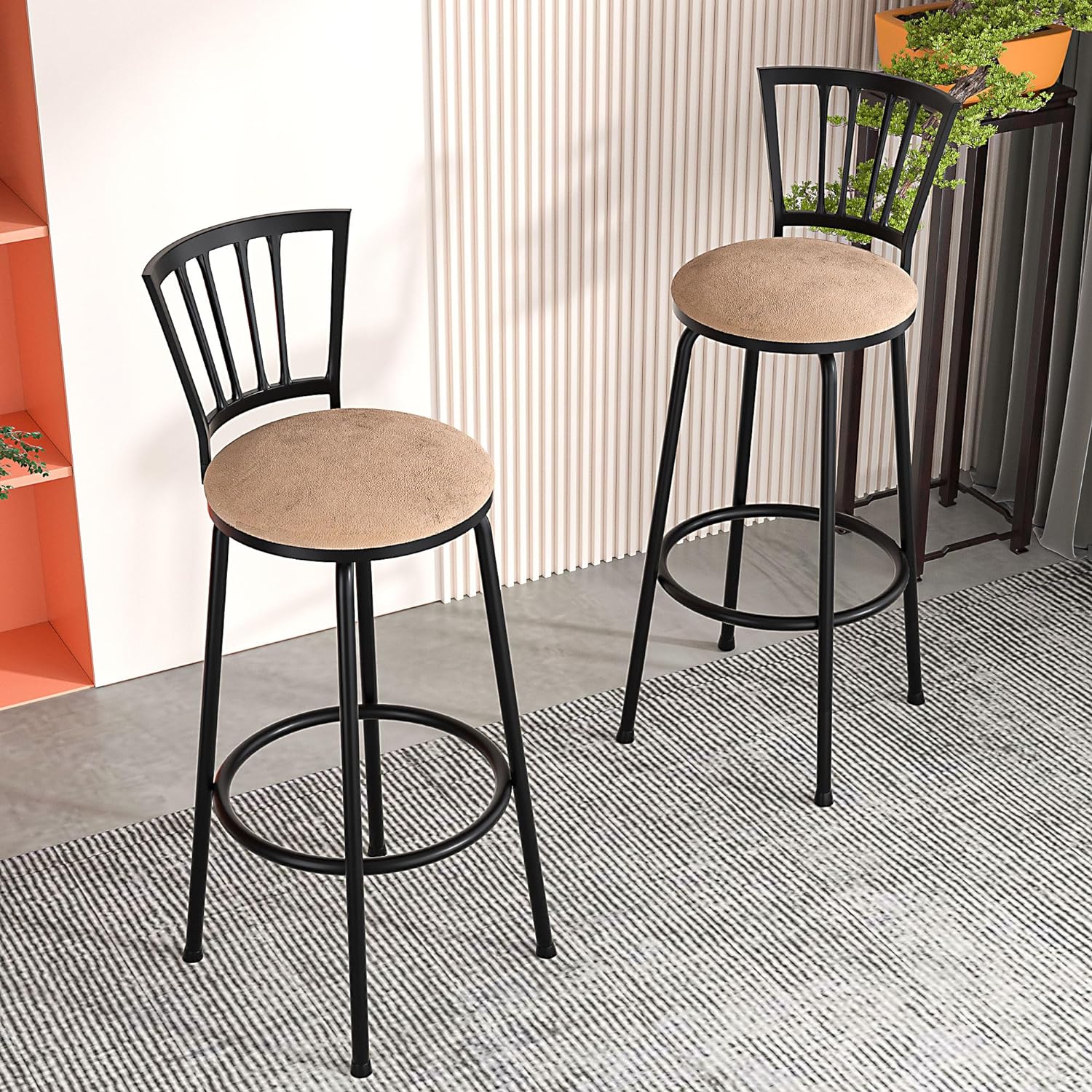 VECELO 41.5" Adjustable Bar Stools with 360 Degree Swivel Seat Top Set of 2 - VECELO
