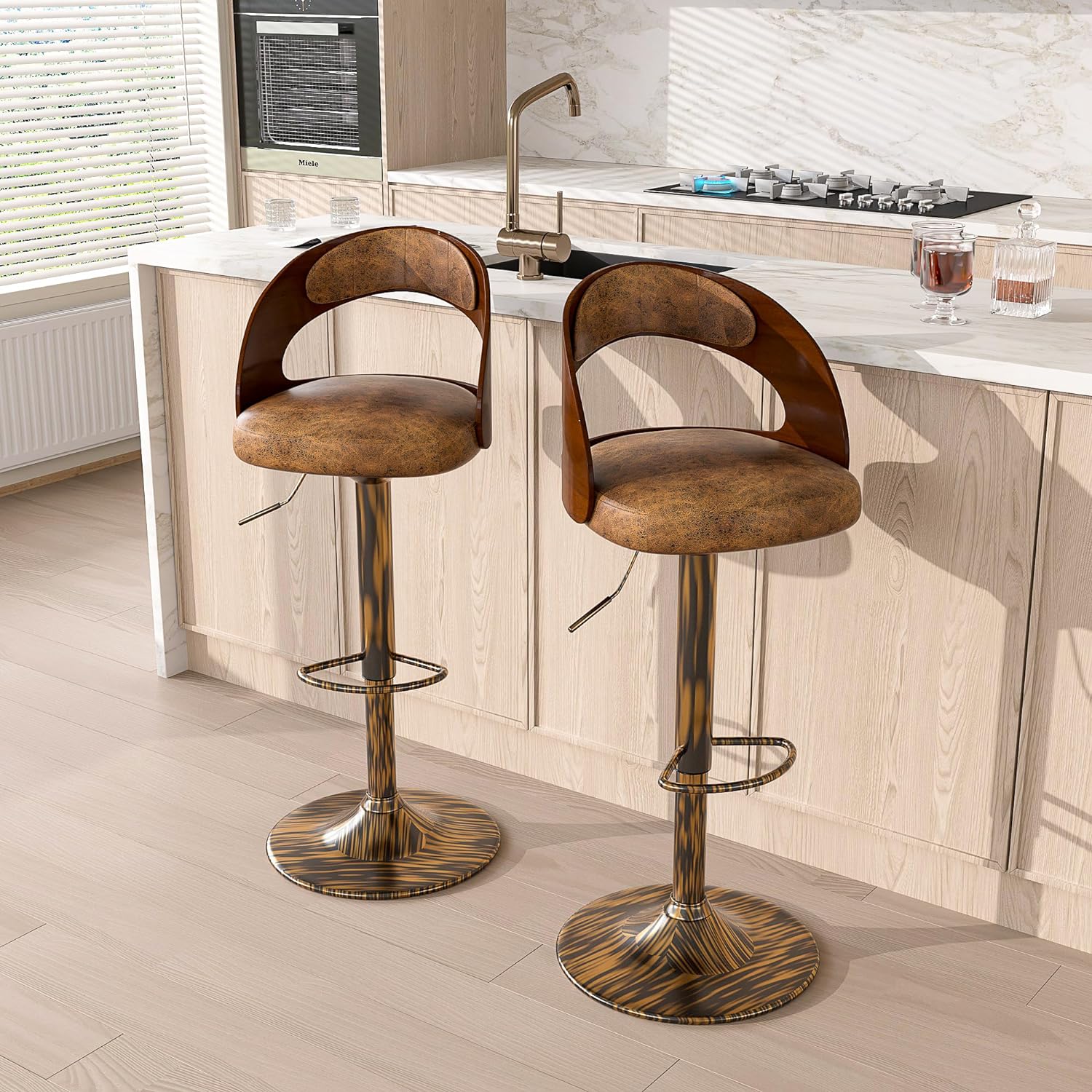 VECELO Bar Stool Set of 2, Counter Height Stools with Bentwood Back - VECELO