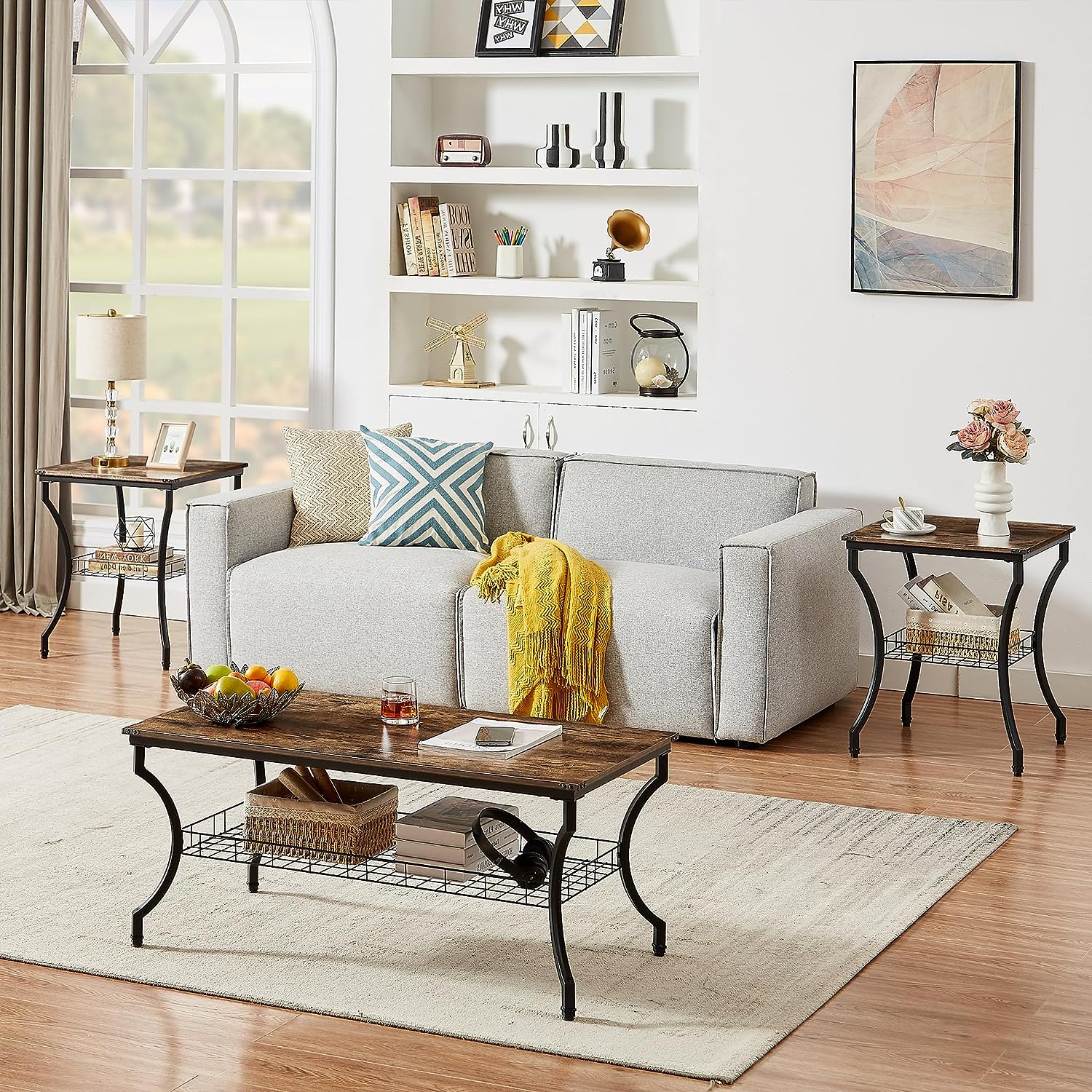 VECELO 3 Pieces Living Room Sets Coffee and End Tables - VECELO
