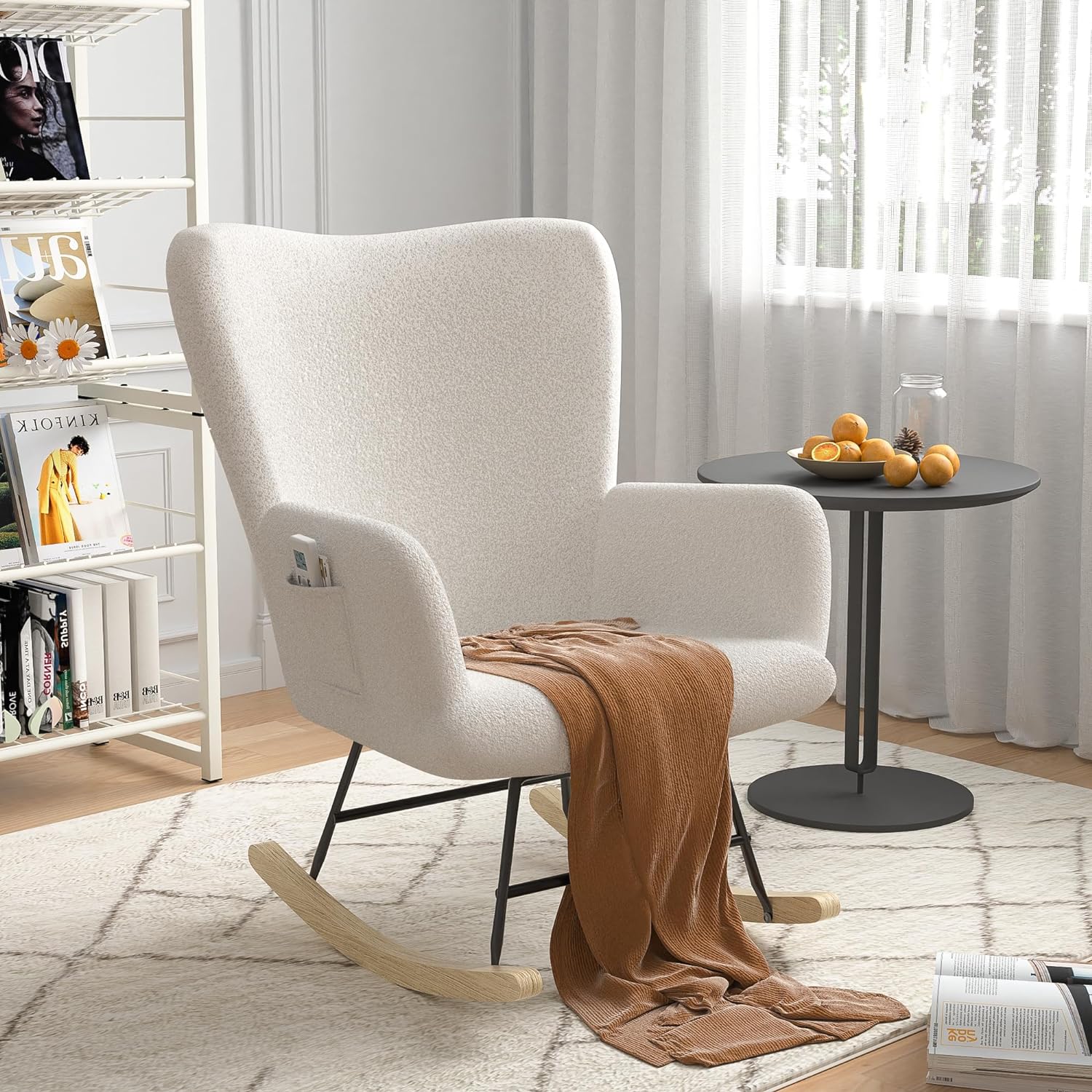 VECELO Rocking Chair, Modern Upholstered Teddy Fabric Nursery Glider