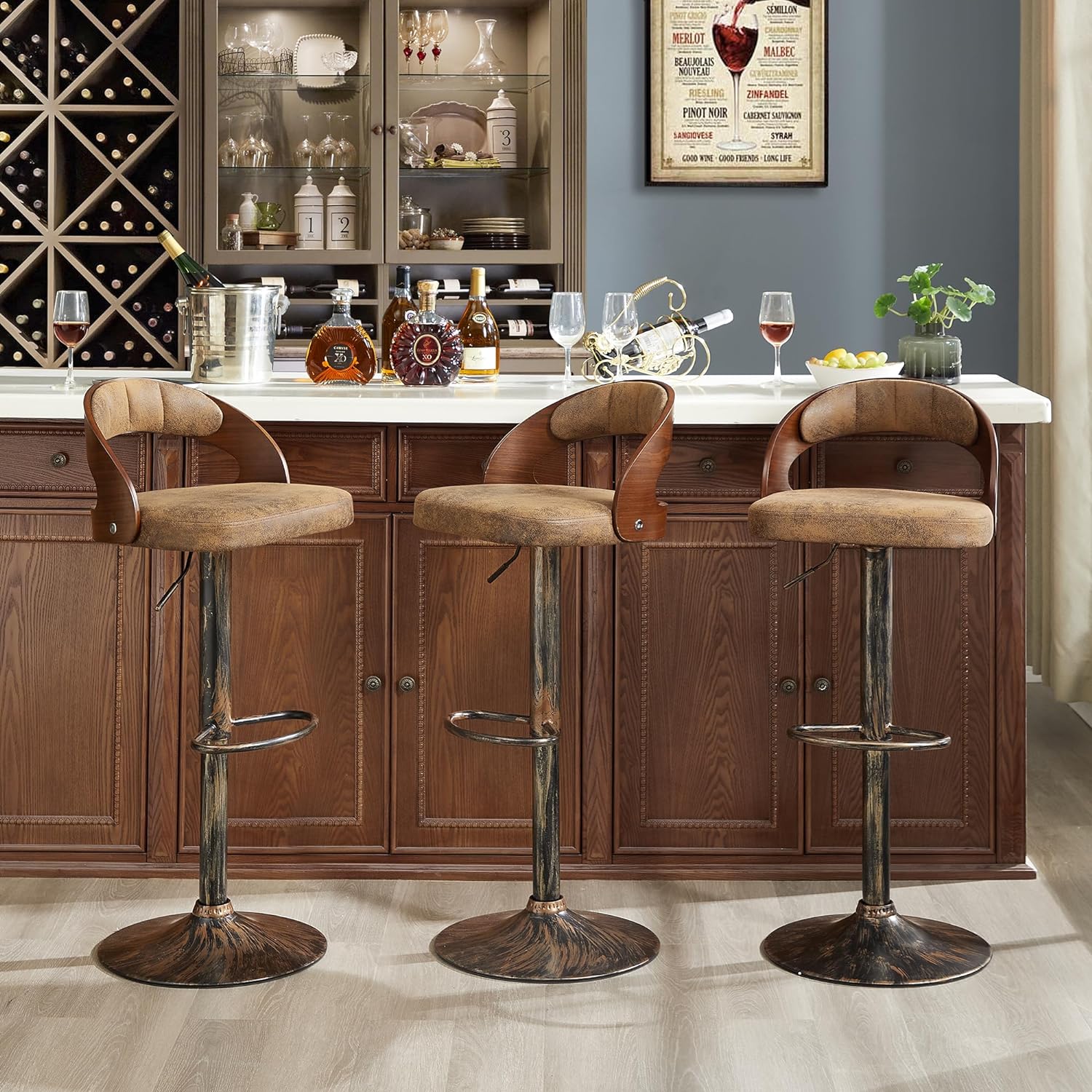 VECELO Bar Stool Set of 2, Counter Height Stools with Bentwood Back - VECELO