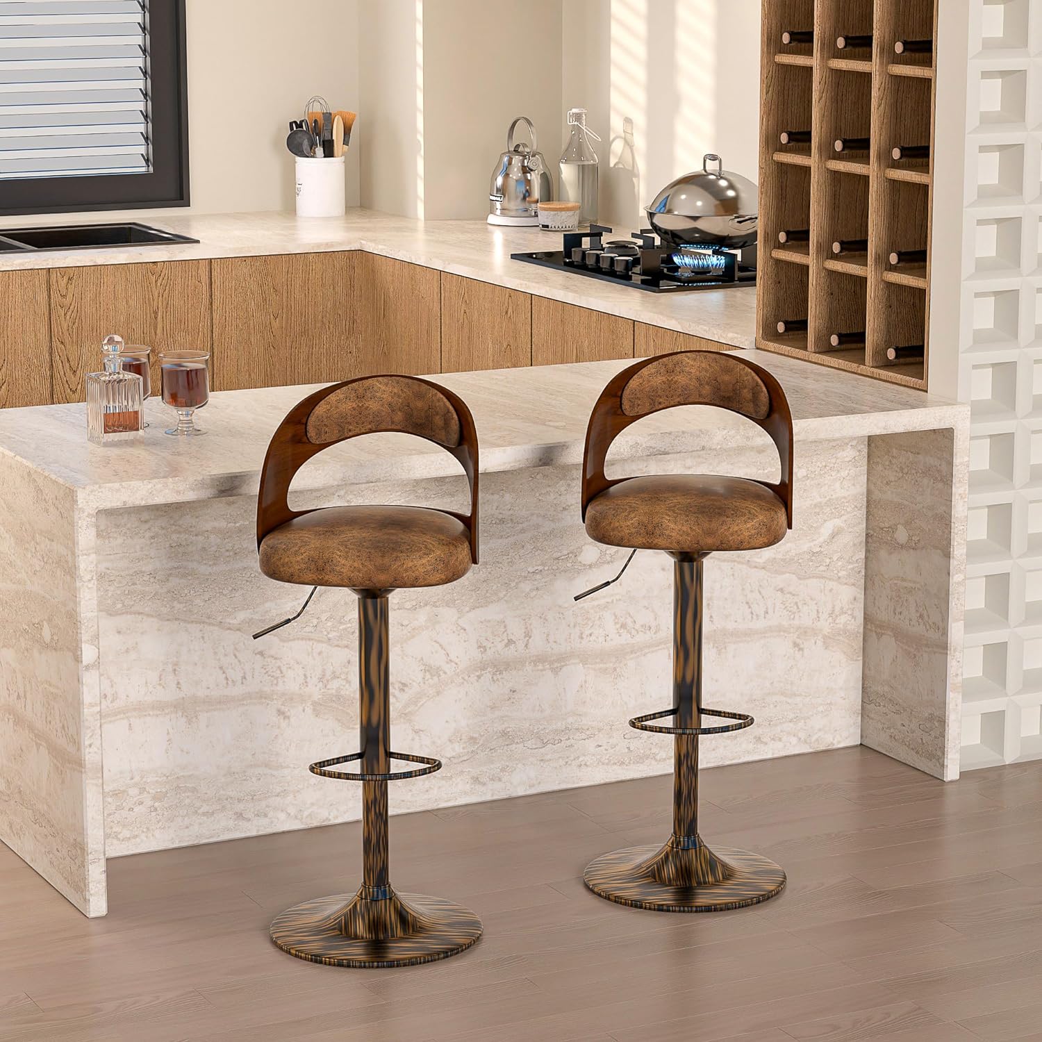 VECELO Bar Stool Set of 2, Counter Height Stools with Bentwood Back - VECELO