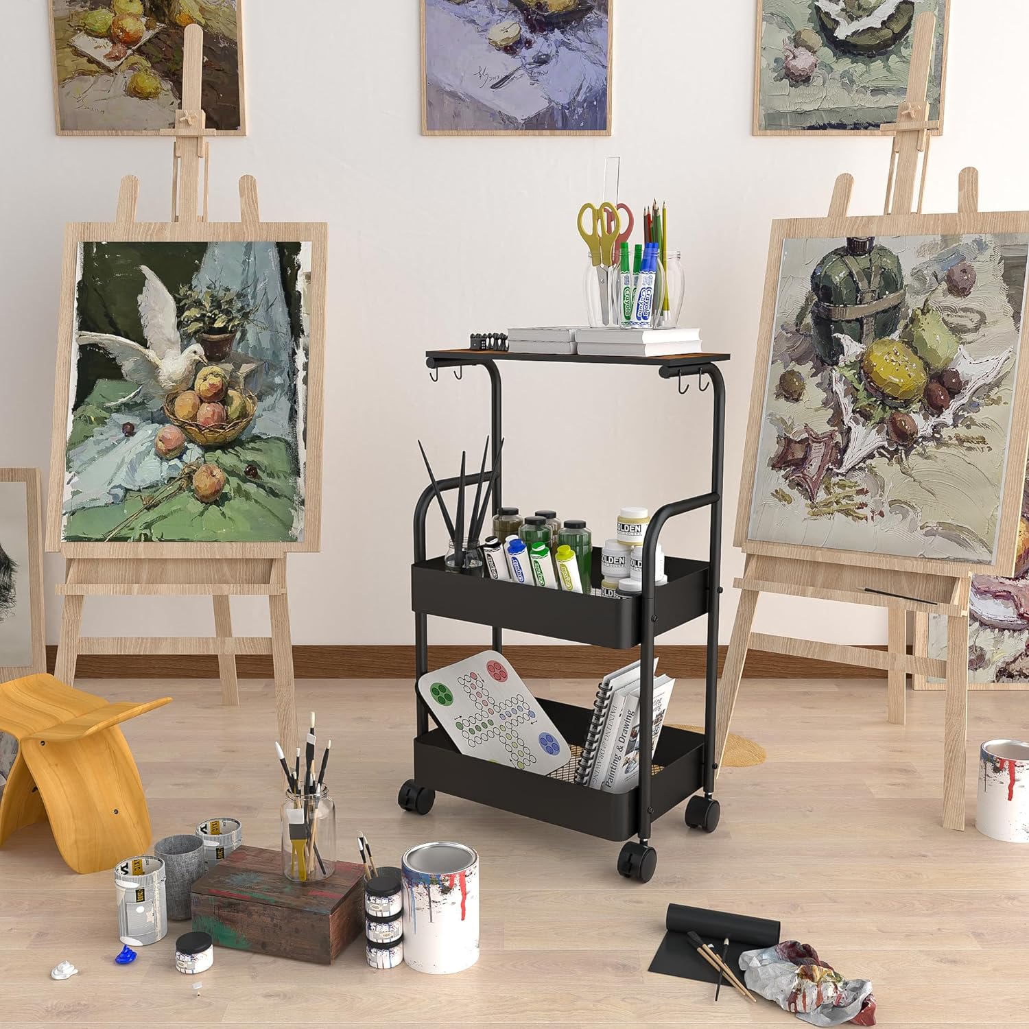 Storage Rolling Cart, 3 Tier Utility Cart Storage Unit Organizers