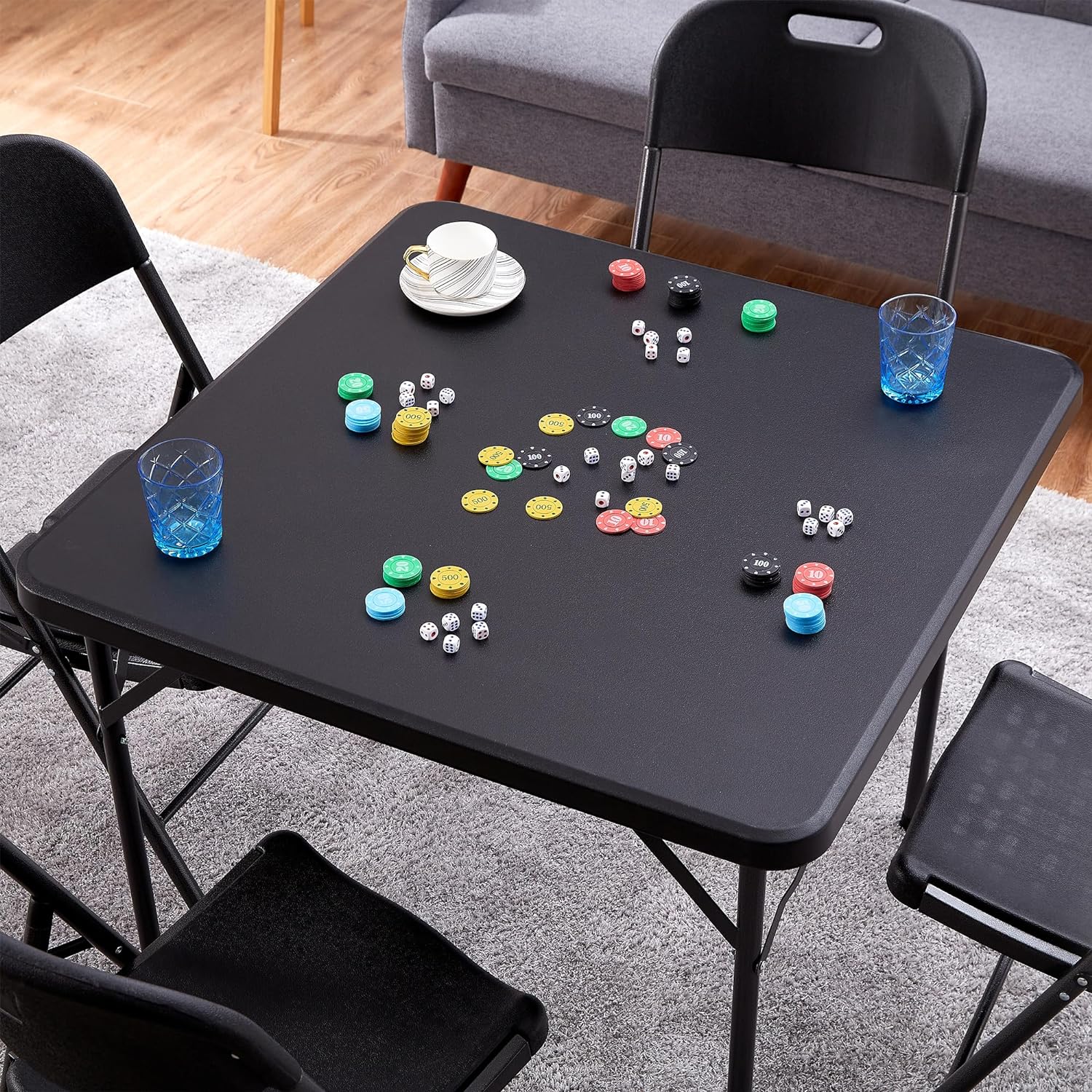 VECELO Folding Plastic Card Table Square with Mesh Bag