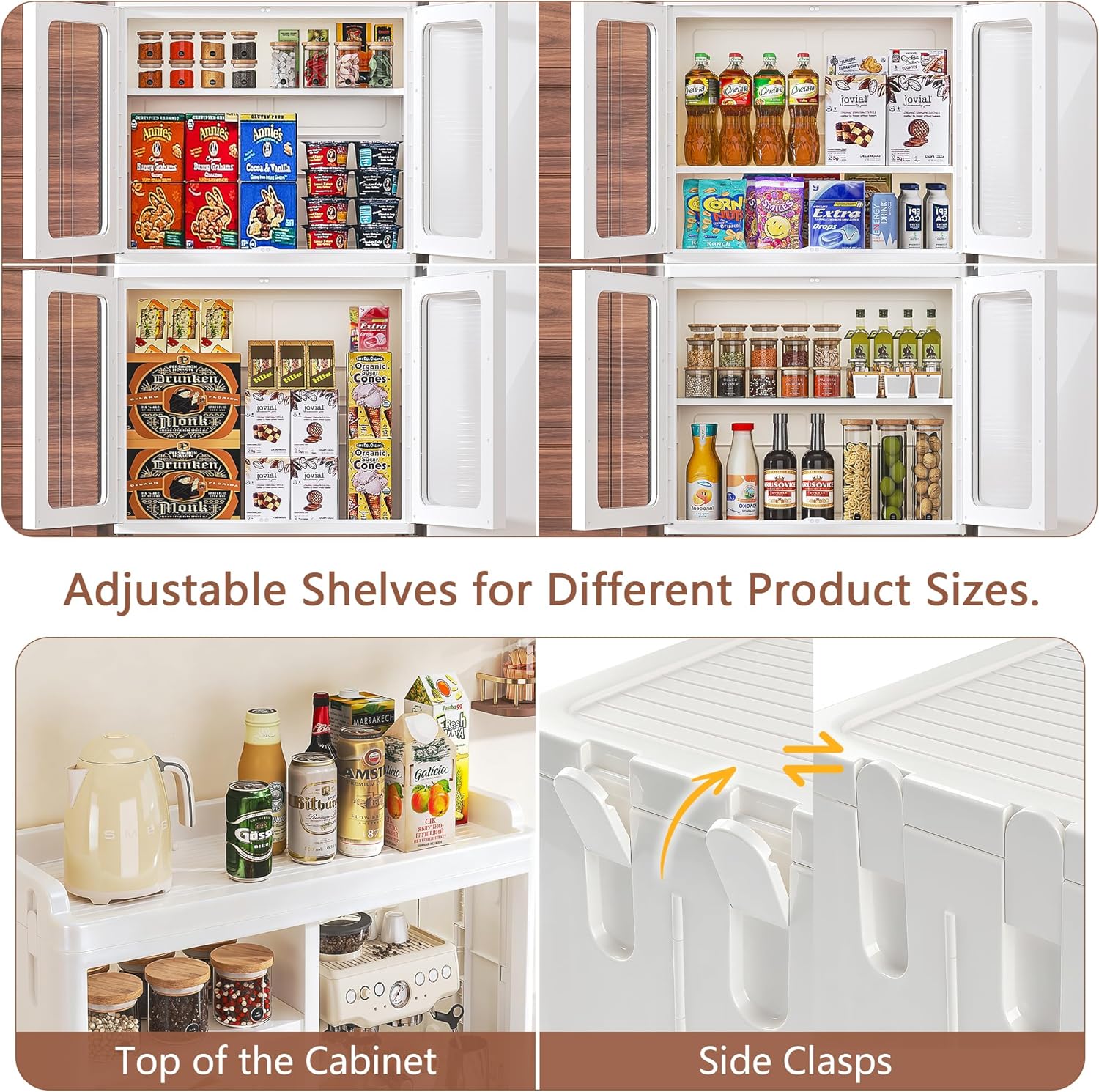 VECELO Foldable Plastic Sideboard Cabinet with Adjustable Shelves