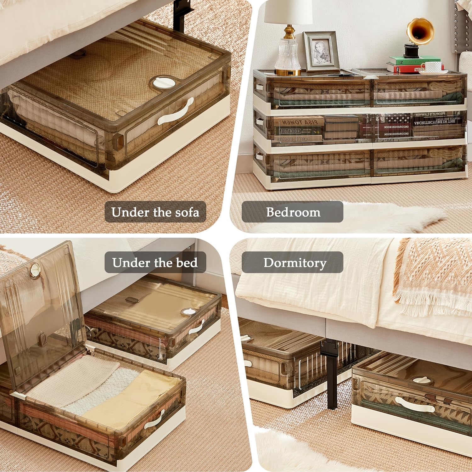 VECELO Under Bed Storage with Wheels,Stackable Under Bed Storage Containers