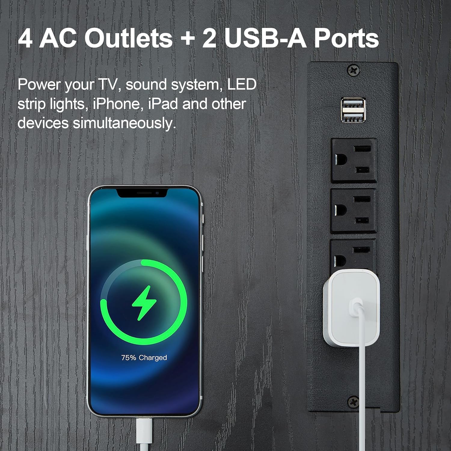  TV Stand with LED Strip & Power Outlet