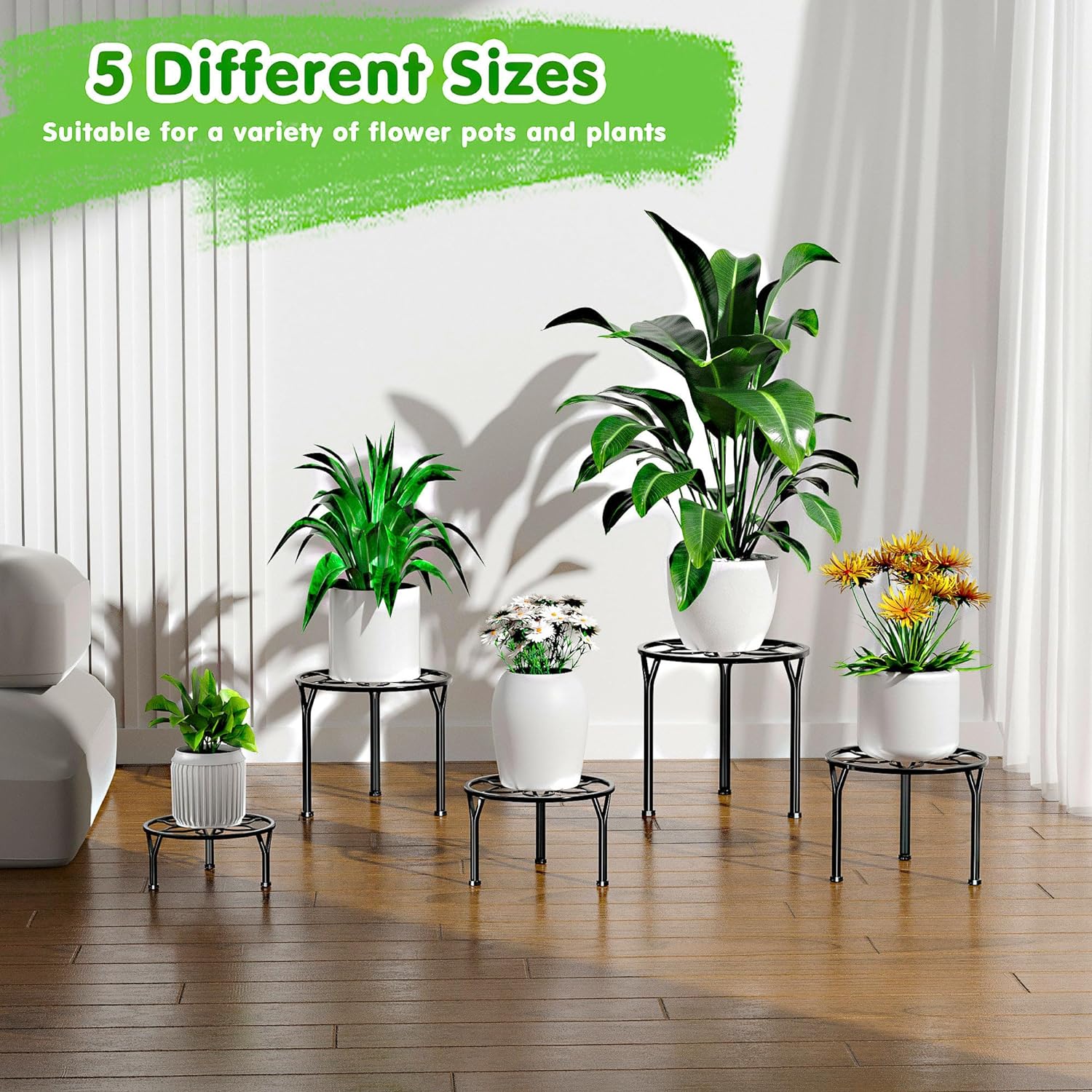 VECELO 5-Pack Metal Plant Stands for Indoor Plants - VECELO