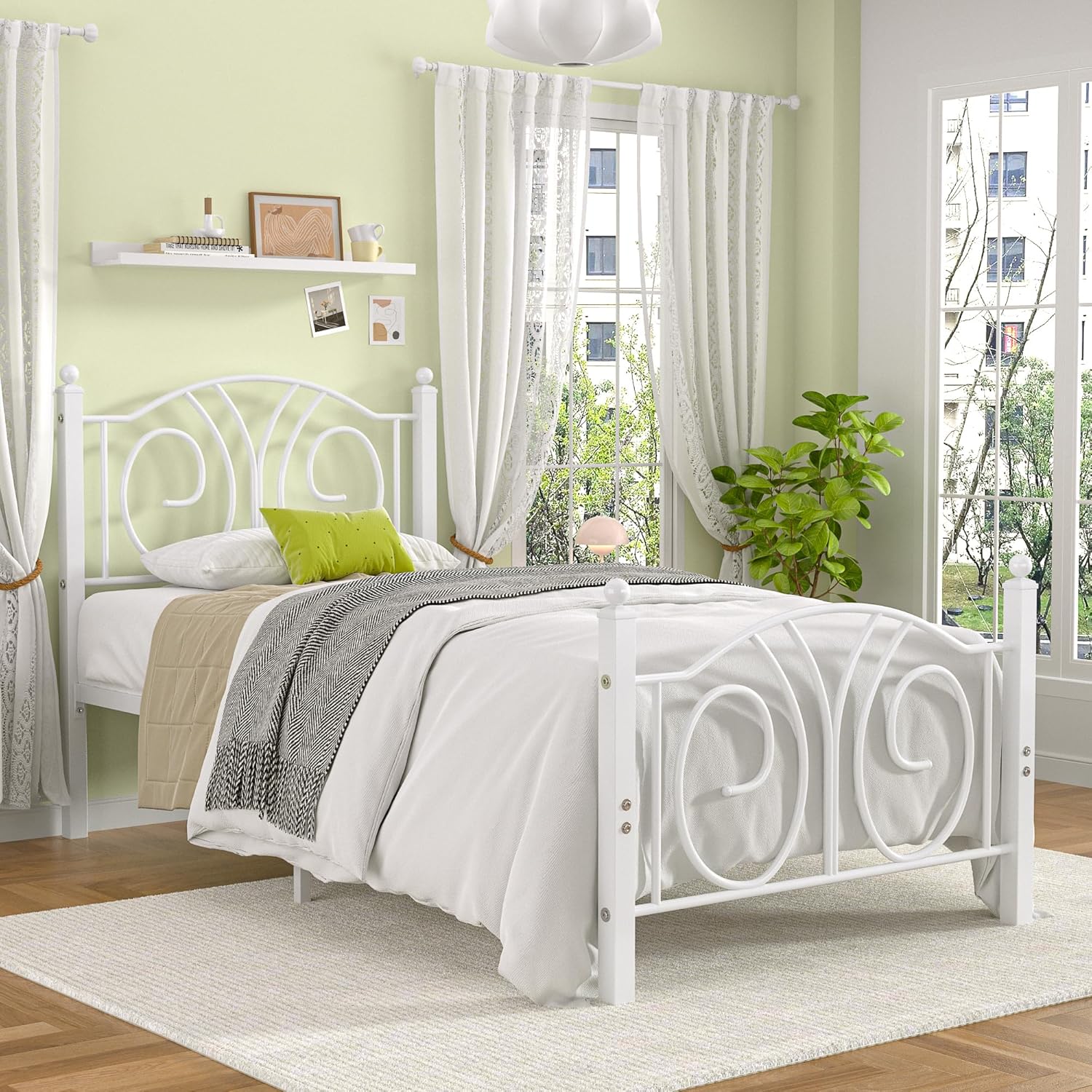 VECELO Twin Size Metal Platform Bed Frame with headboard and Footboard