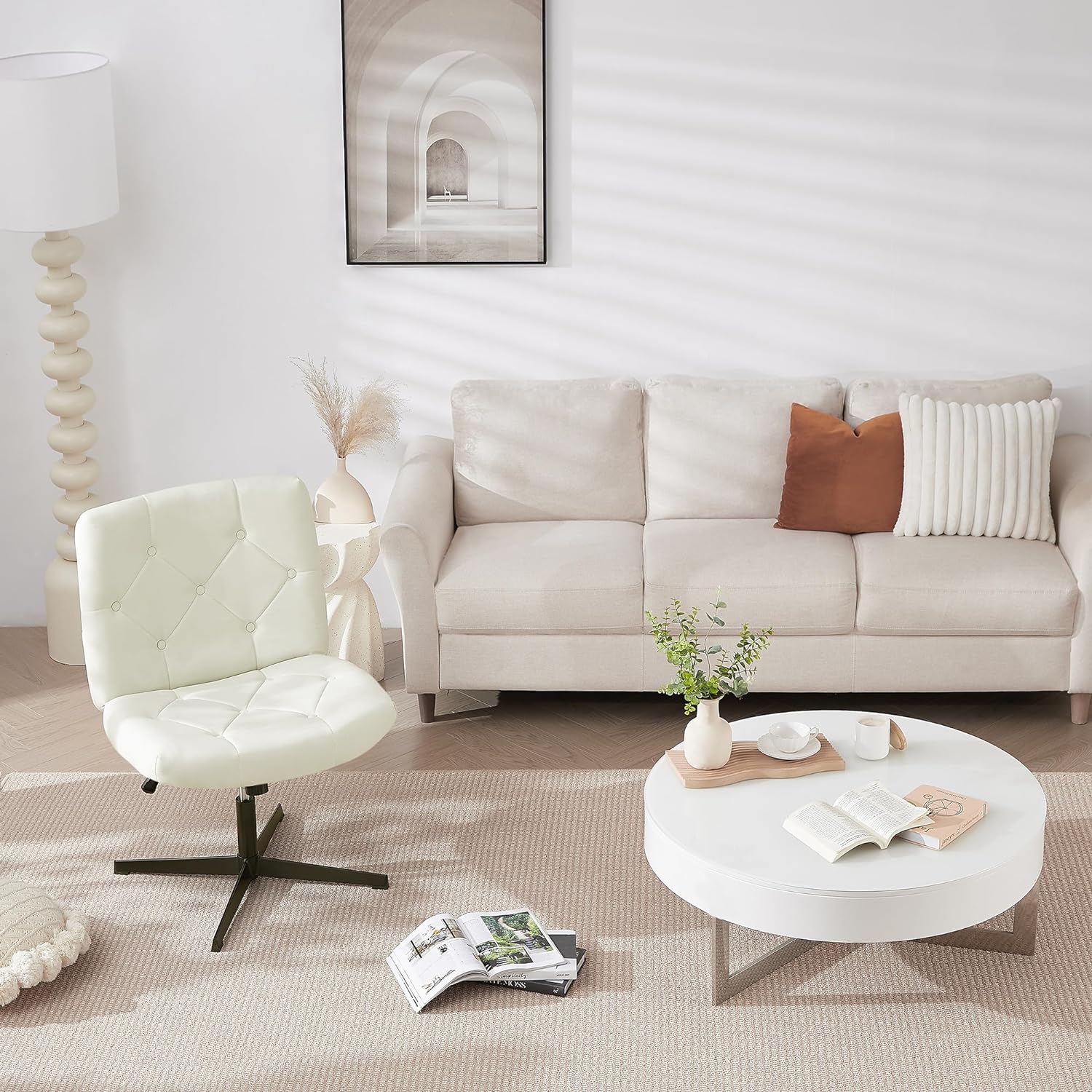 VECELO Criss Cross Armless Office Desk Chair No Wheels Comfy Wide Fabric Padded