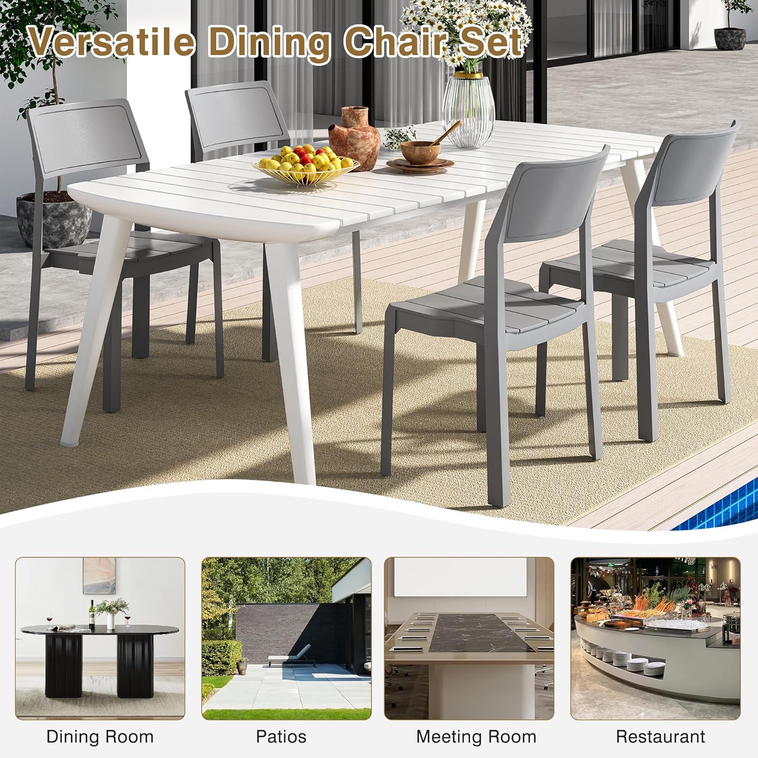 VECELO Dining Chairs Set of 4, Stackable Plastic Kitchen Chairs