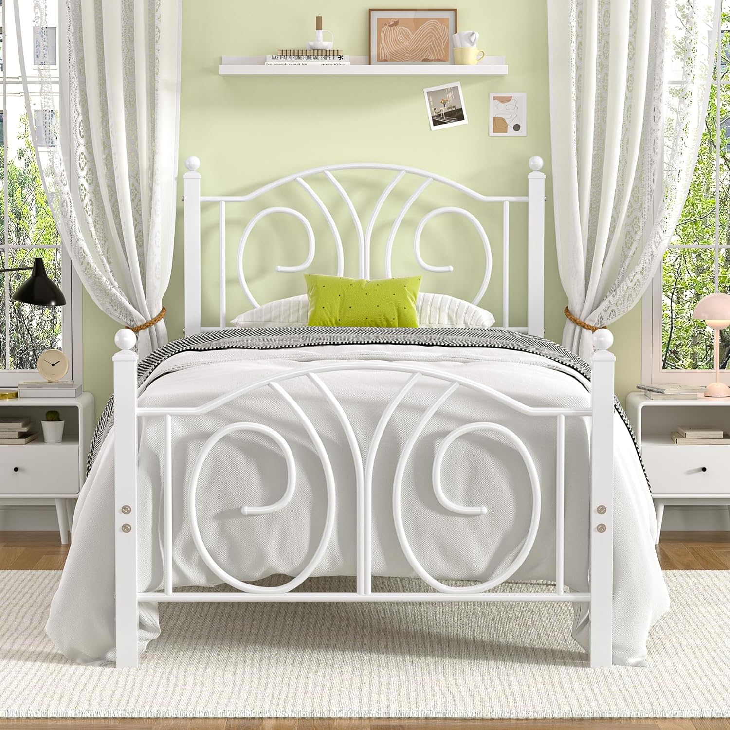 VECELO Twin Size Metal Platform Bed Frame with headboard and Footboard