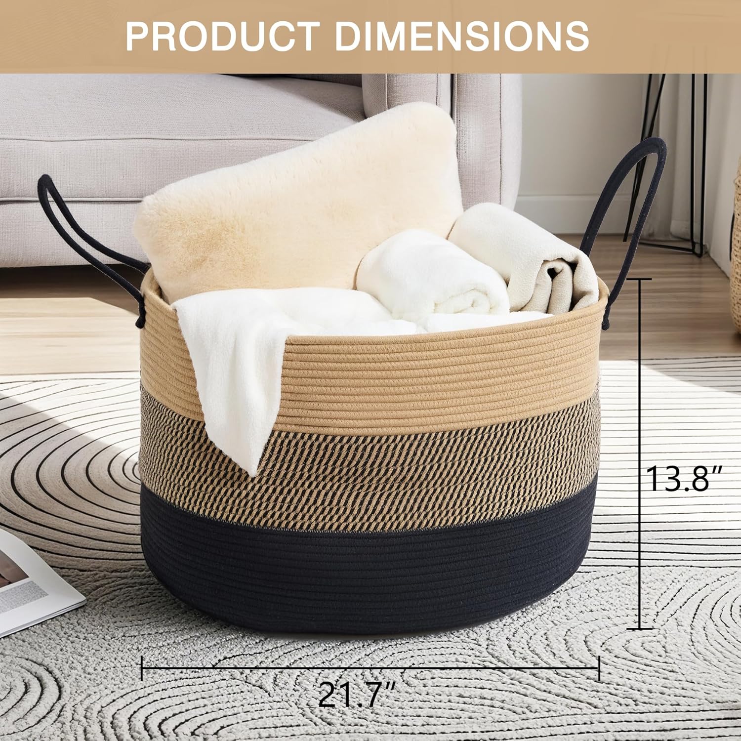VECELO Large Blanket Basket (21.7"x13.8")