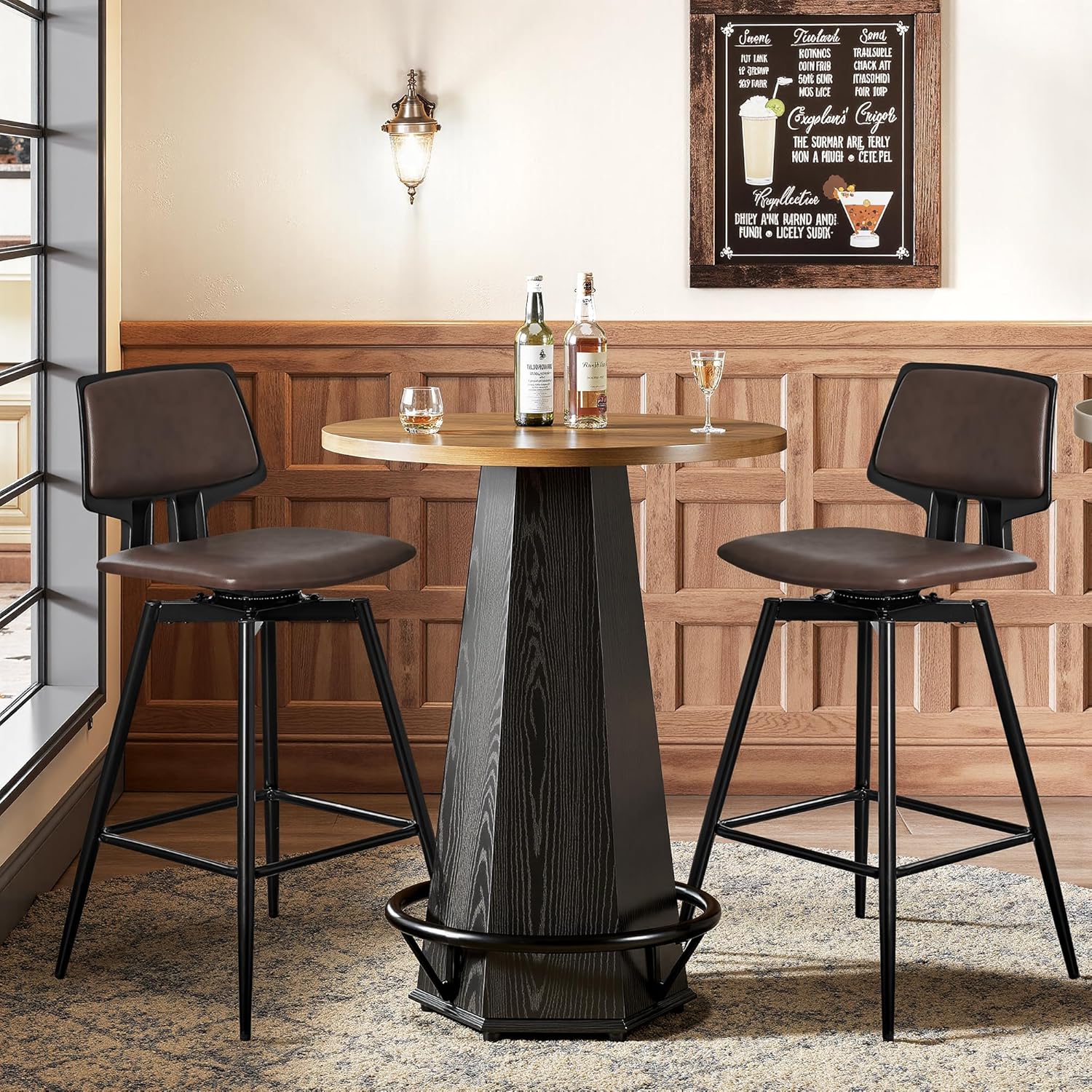 VECELO Swivel Upholstered Bar Stools Set of 2