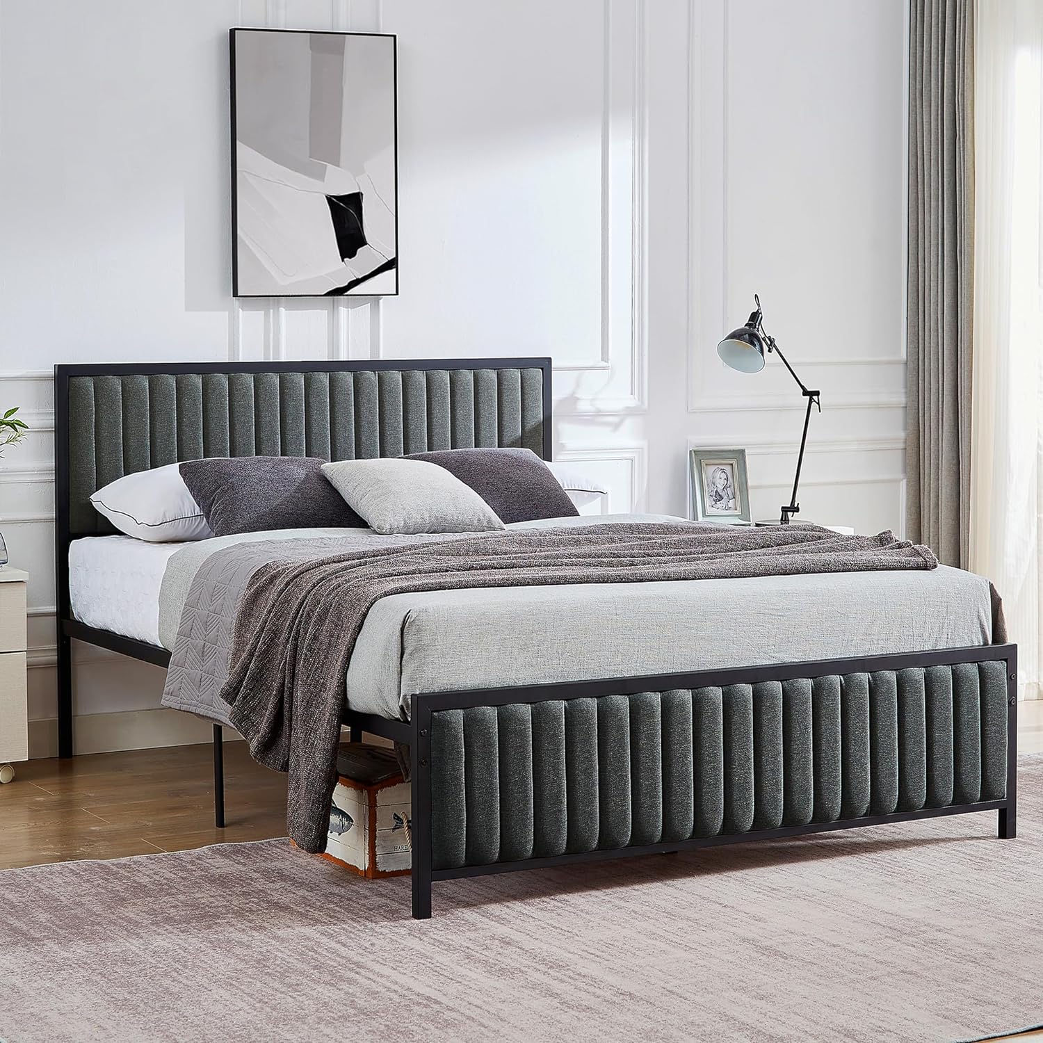 VECELO Bed Frame with Upholstered Tufted Headboard & Footboard - VECELO