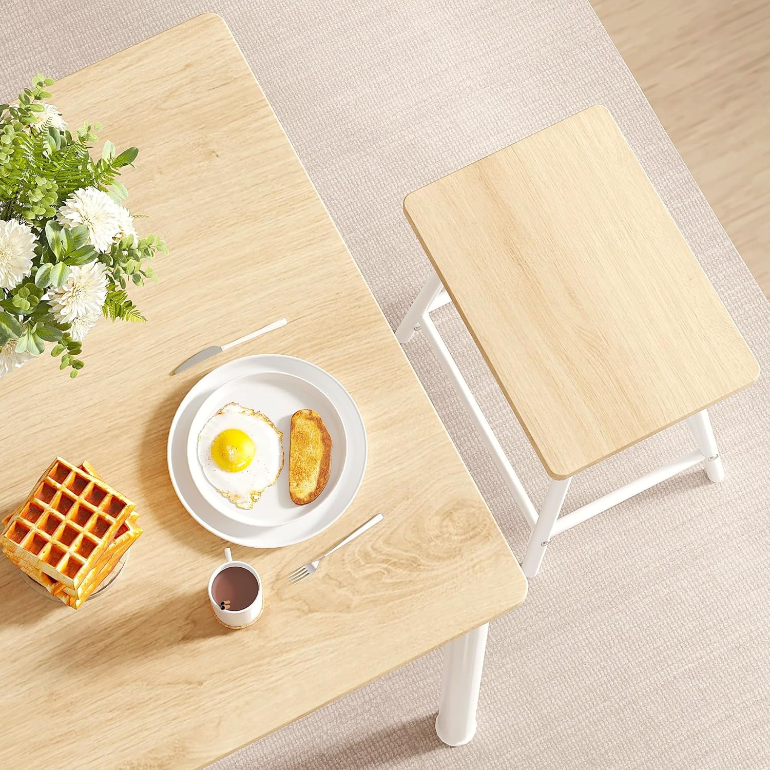 VECELO 5-Piece Dining Table Set Metal and Wood Kitchen Furniture with 4 Stools - VECELO