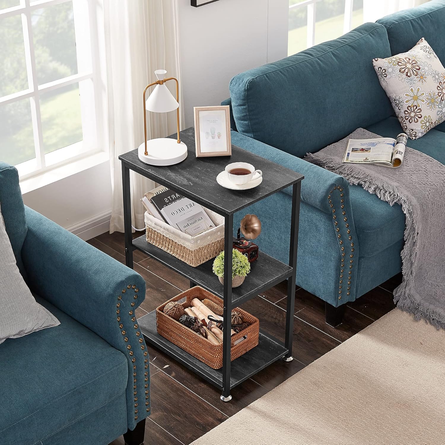 VECELO End Side Table 3-Layer Narrow Night Stand/Entryway/Hallway Console Table for Living Room/Bedroom