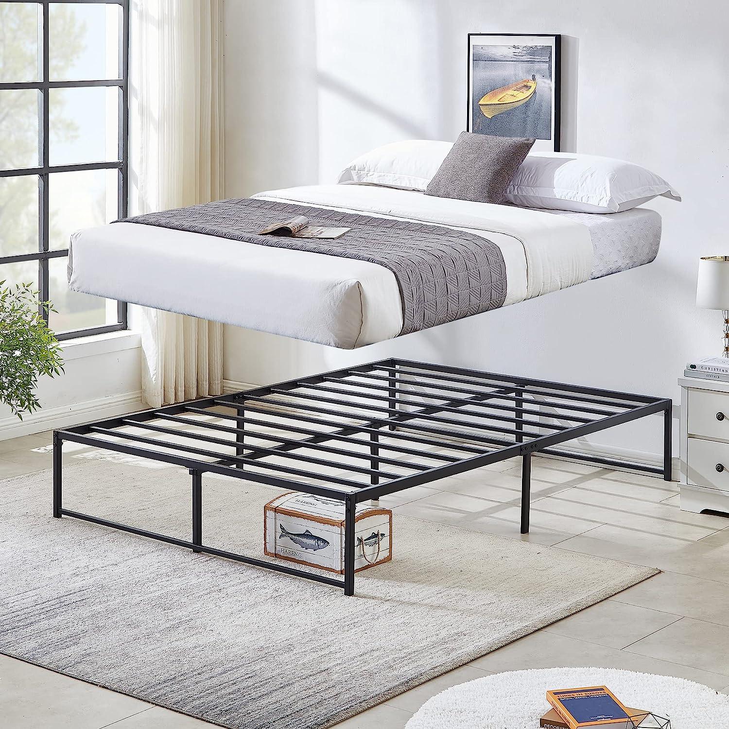VECELO 14" Black Platform Bed Frame/Mattress Foundation/No Box Spring Needed/Steel Slat Support - VECELO