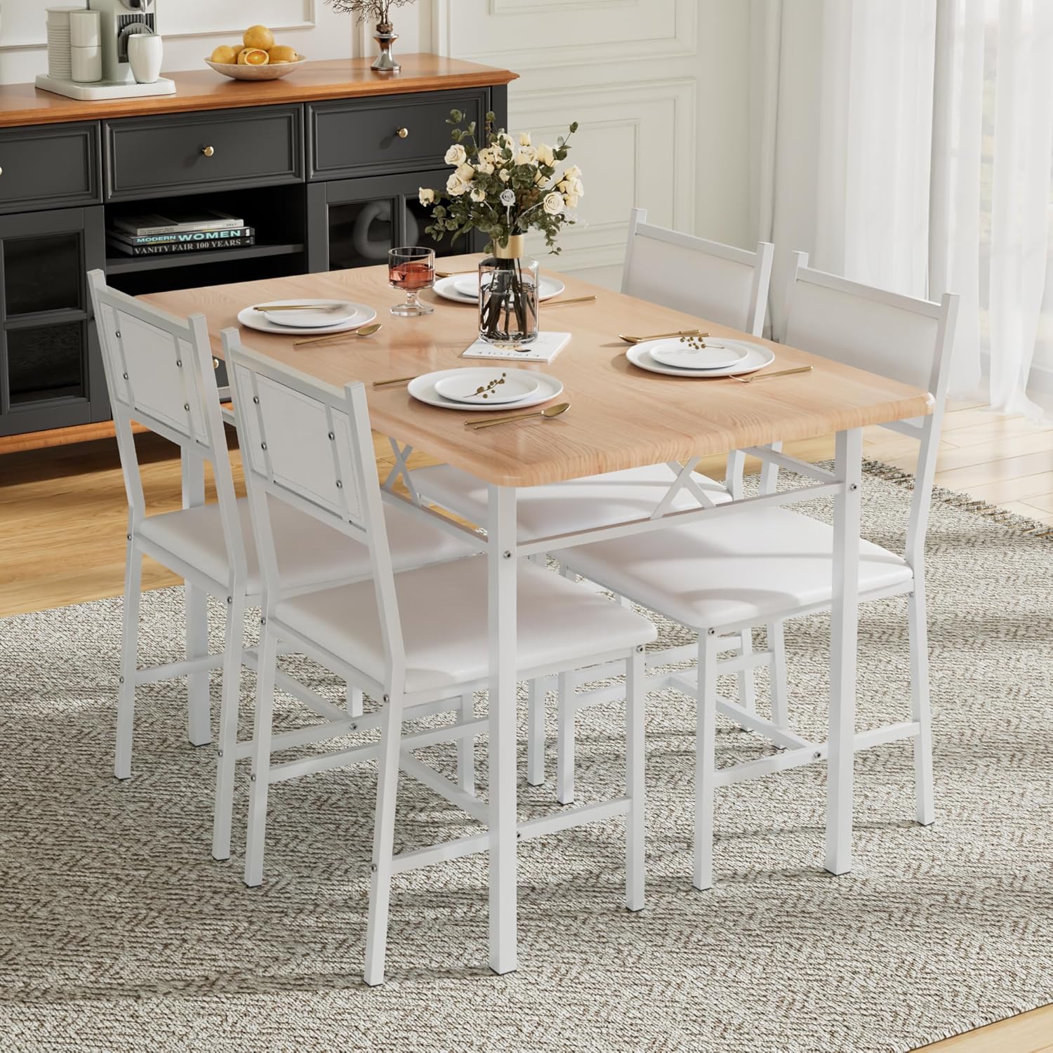VECELO Dining Table Set for 4 with Chairs