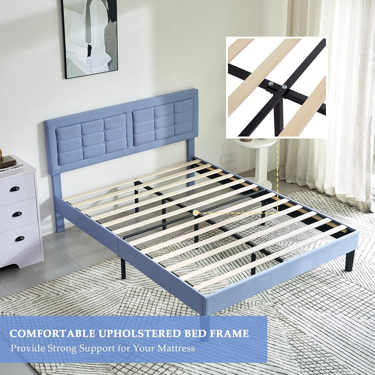 VECELO Upholstered Platform Bed Frame with Height Adjustable Headboard