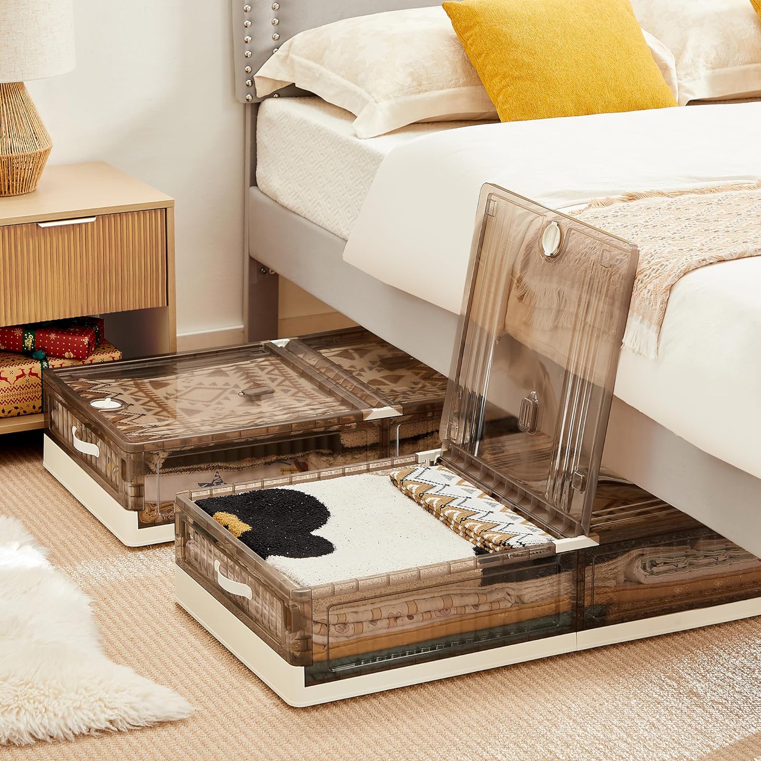 VECELO Under Bed Storage with Wheels,Stackable Under Bed Storage Containers