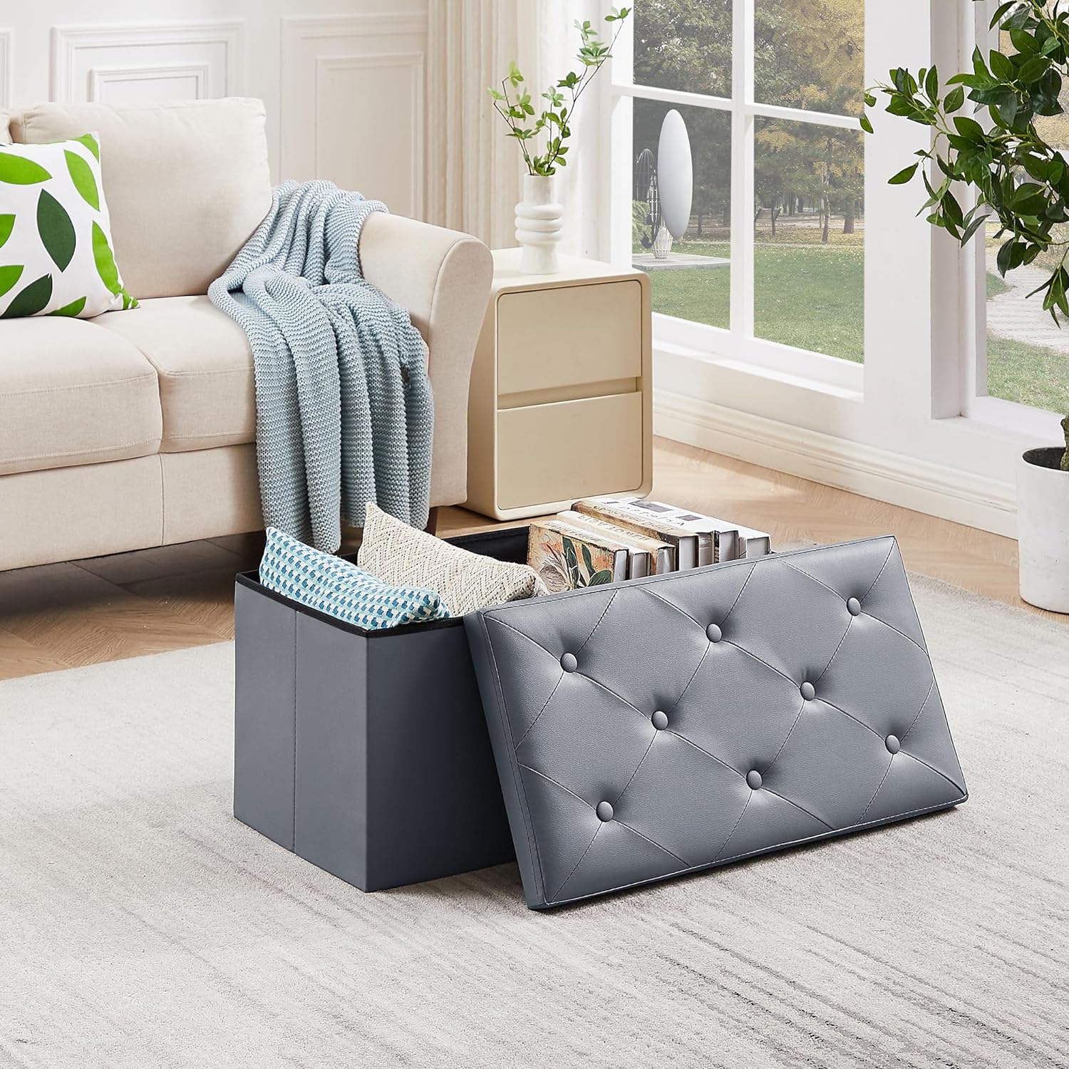 VECELO Storage Ottoman Bench End of Bed 43'' Footstool Footrest Stool Shoestool