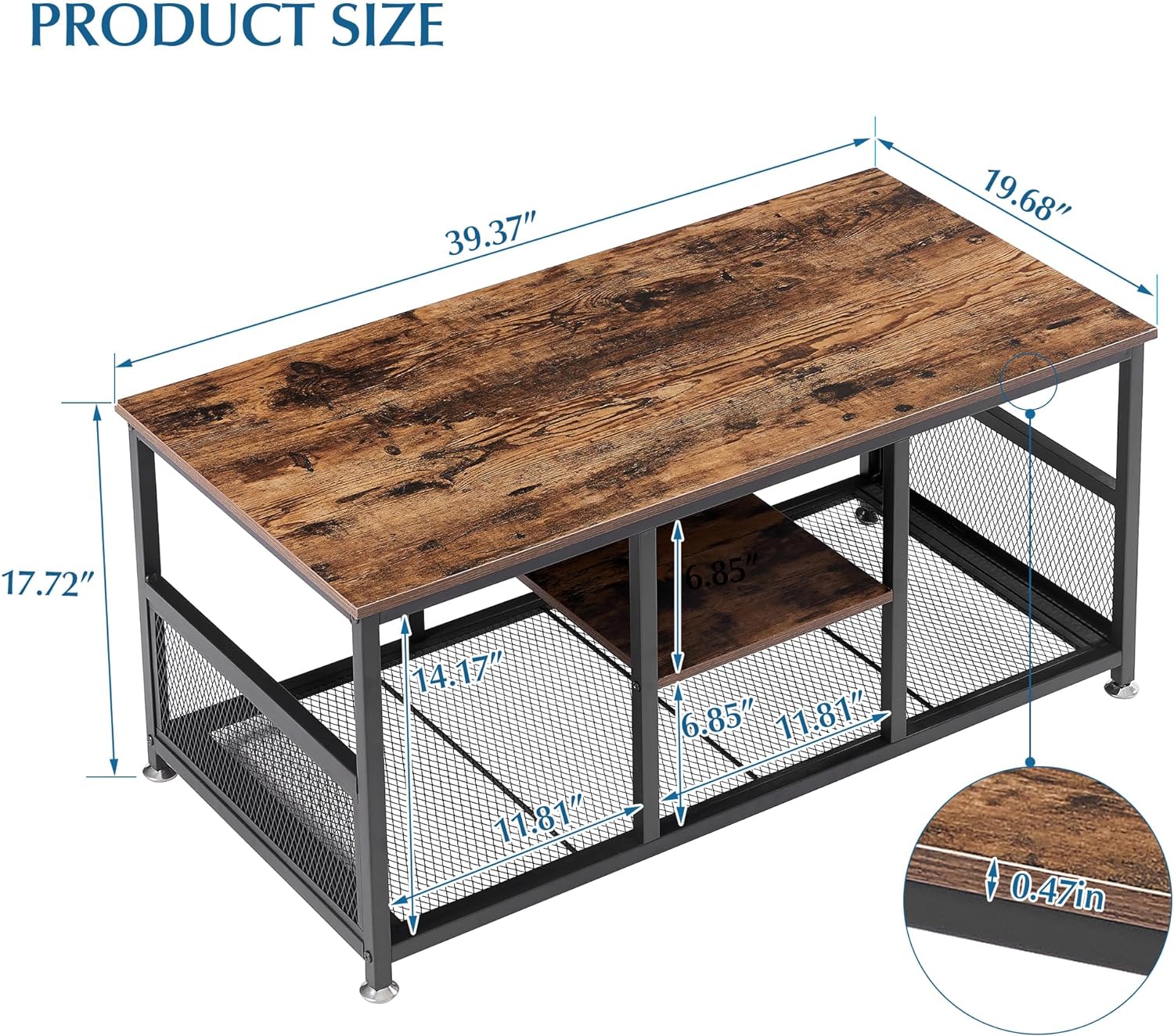 VECELO 39.4 Inch TV Stand/Coffee Table with Storage and Mesh Shelf for Living Room - VECELO