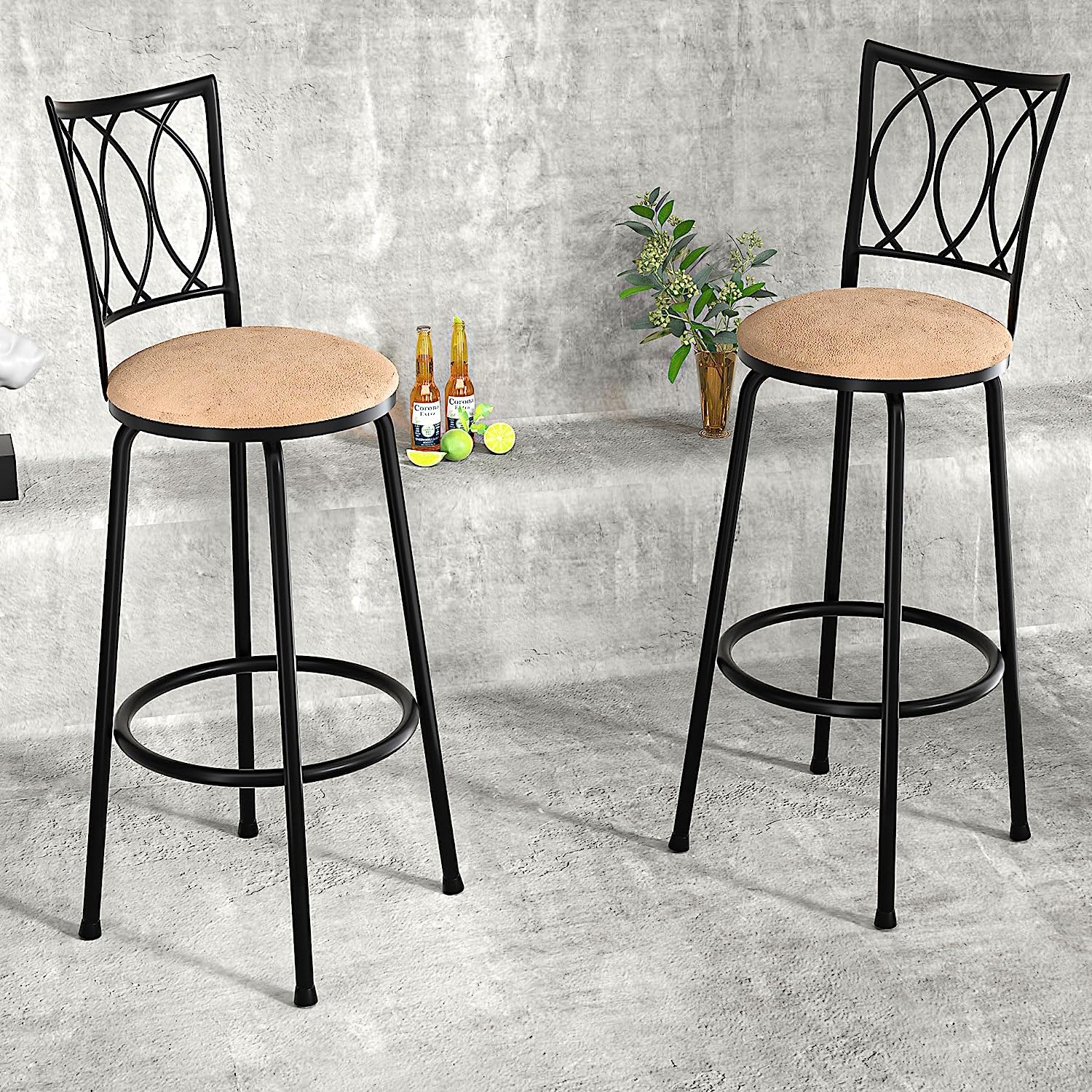 VECELO Barstools with 360 Degree Swivel Seat Top, Adjustable Counter Stools, Steel Bistro Pub Chairs - VECELO