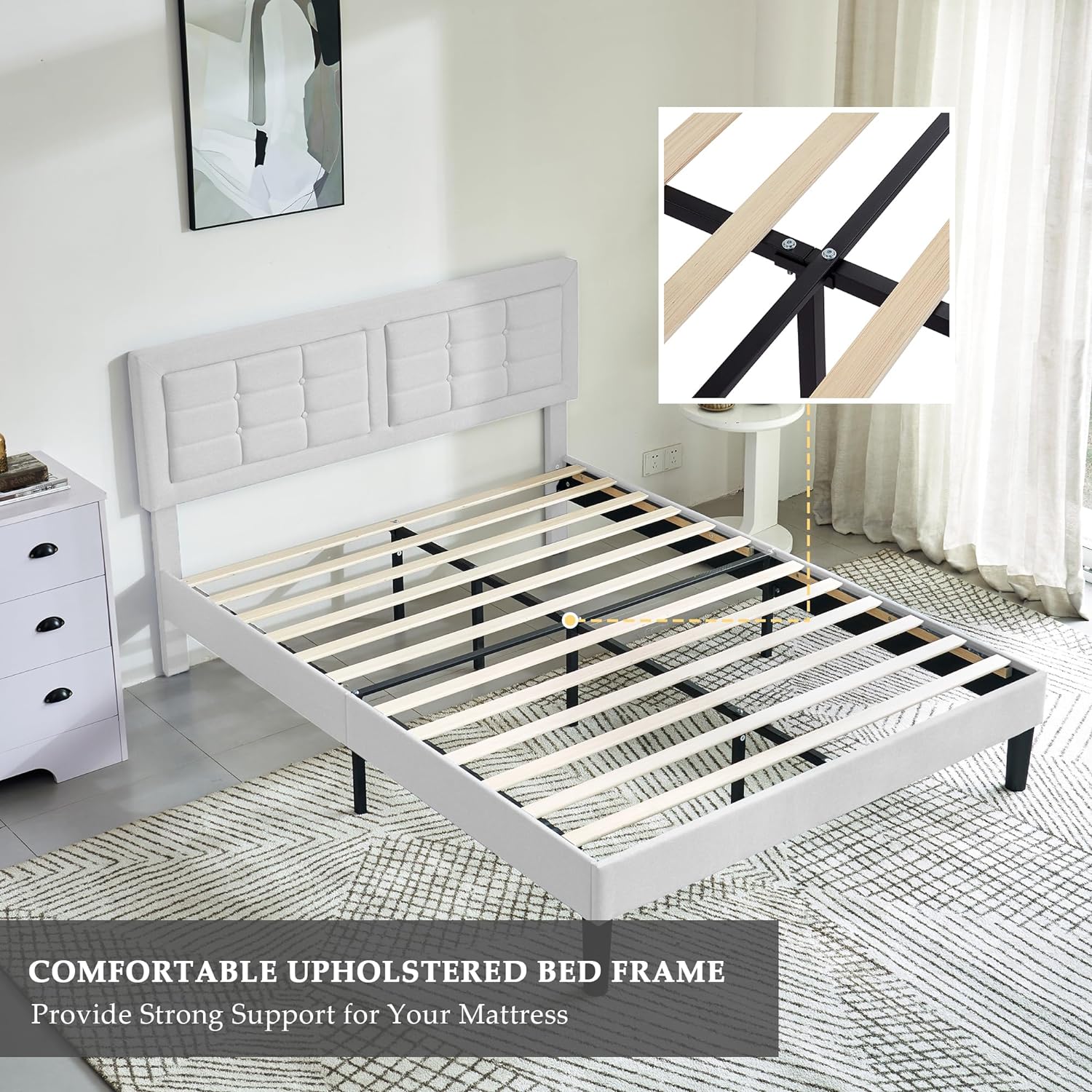VECELO Upholstered Platform Bed Frame with Height Adjustable Headboard