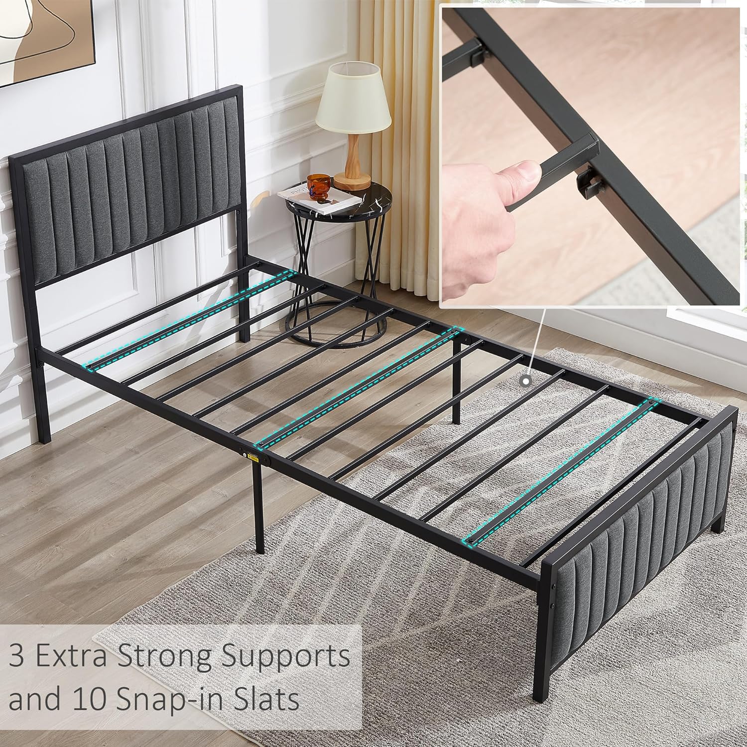 VECELO Bed Frame with Upholstered Tufted Headboard & Footboard - VECELO