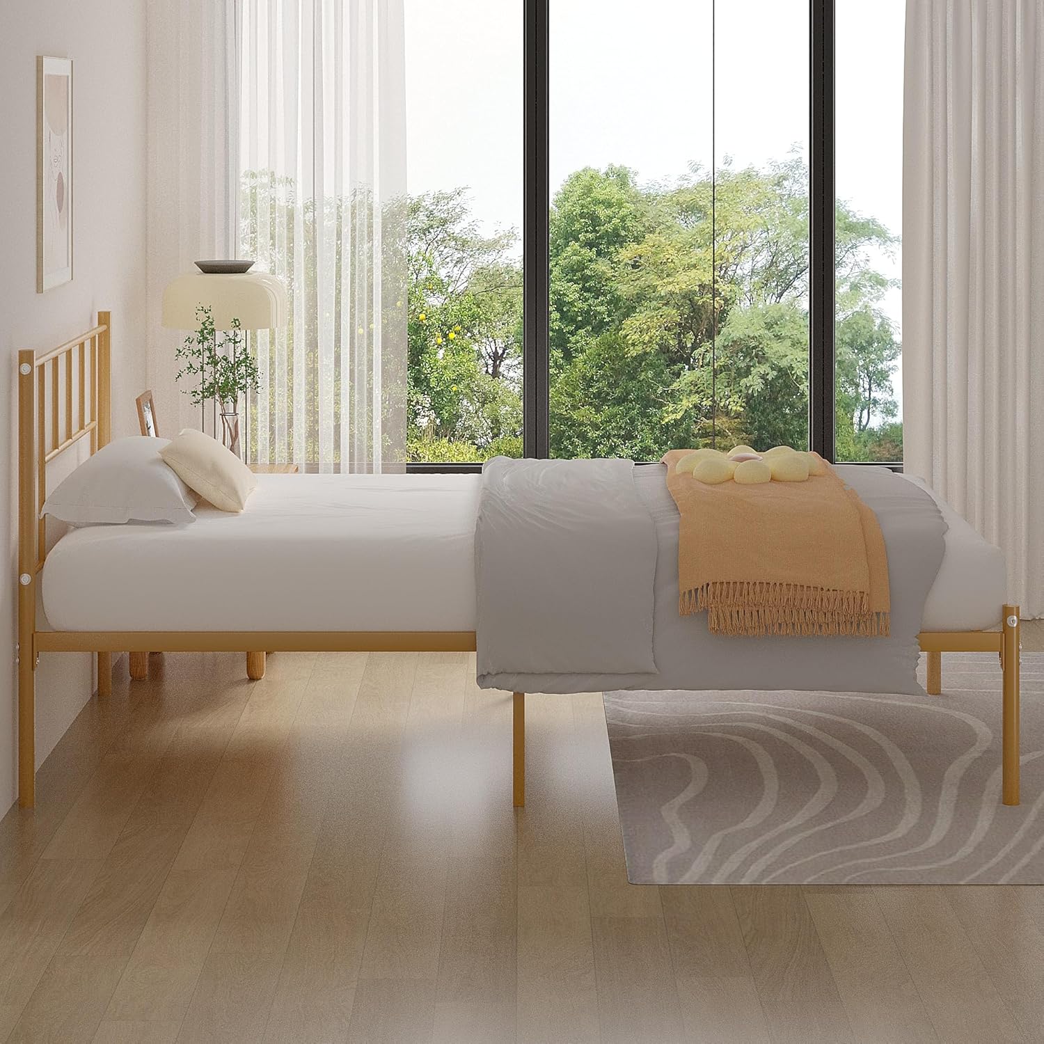 VECELO Bed Frame, 14 Inch Metal Platform with Headboard, Heavy Duty Steel Slat Support - VECELO