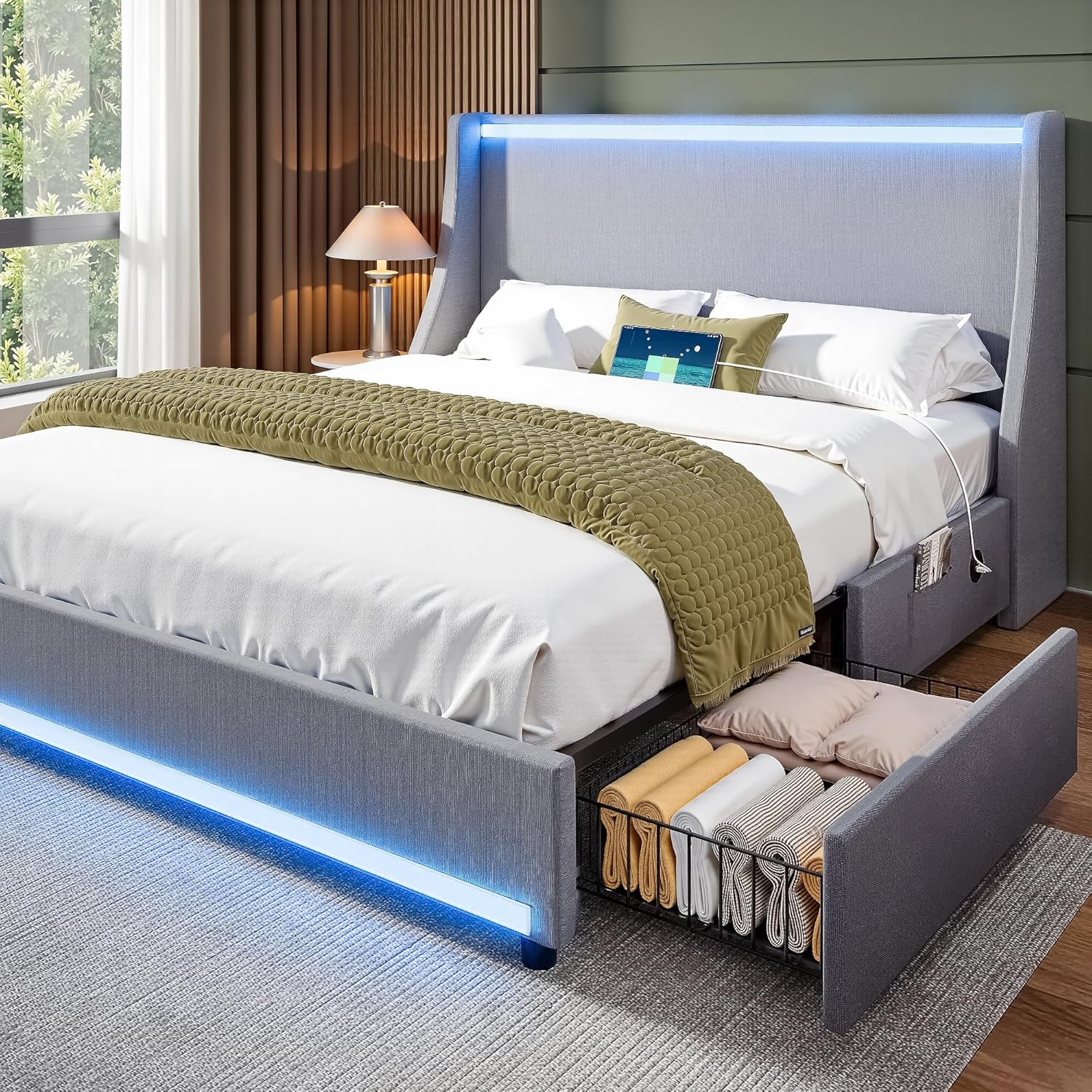 VECELO Full Size Bed Frame with Storage Drawers