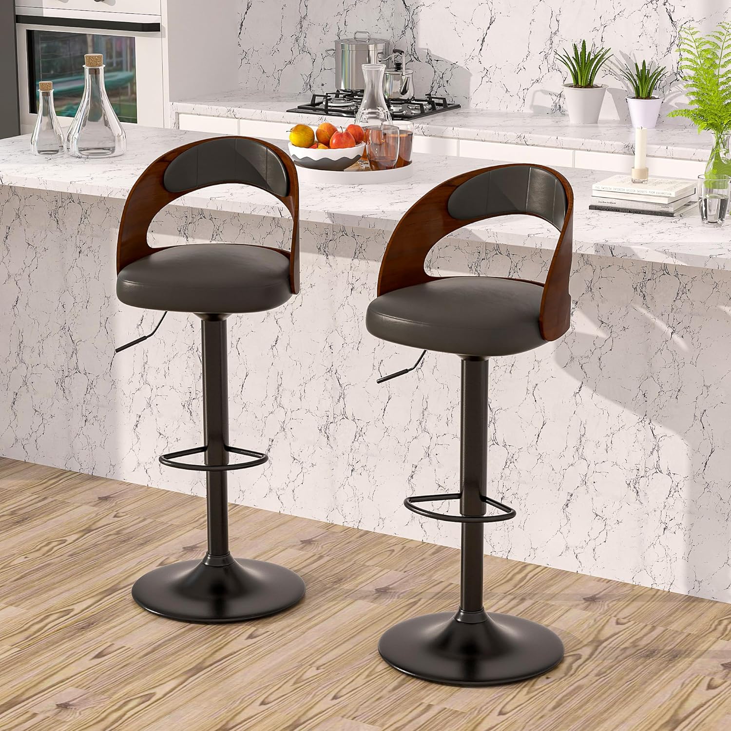 VECELO Bar Stool Set of 2, Counter Height Stools with Bentwood Back - VECELO