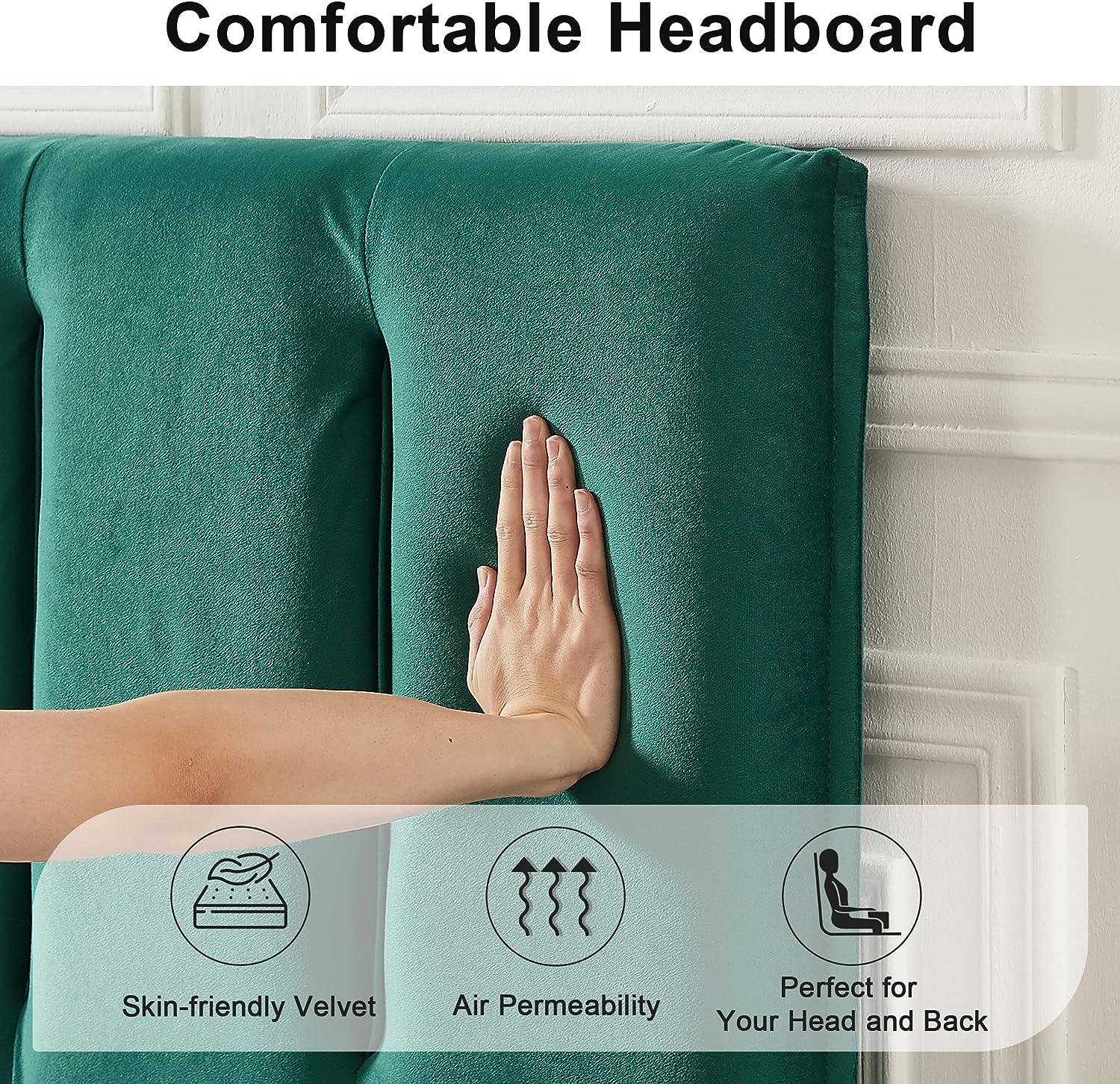 VECELO Modern Upholstered Platform Bedframe, Adjustable Headboard