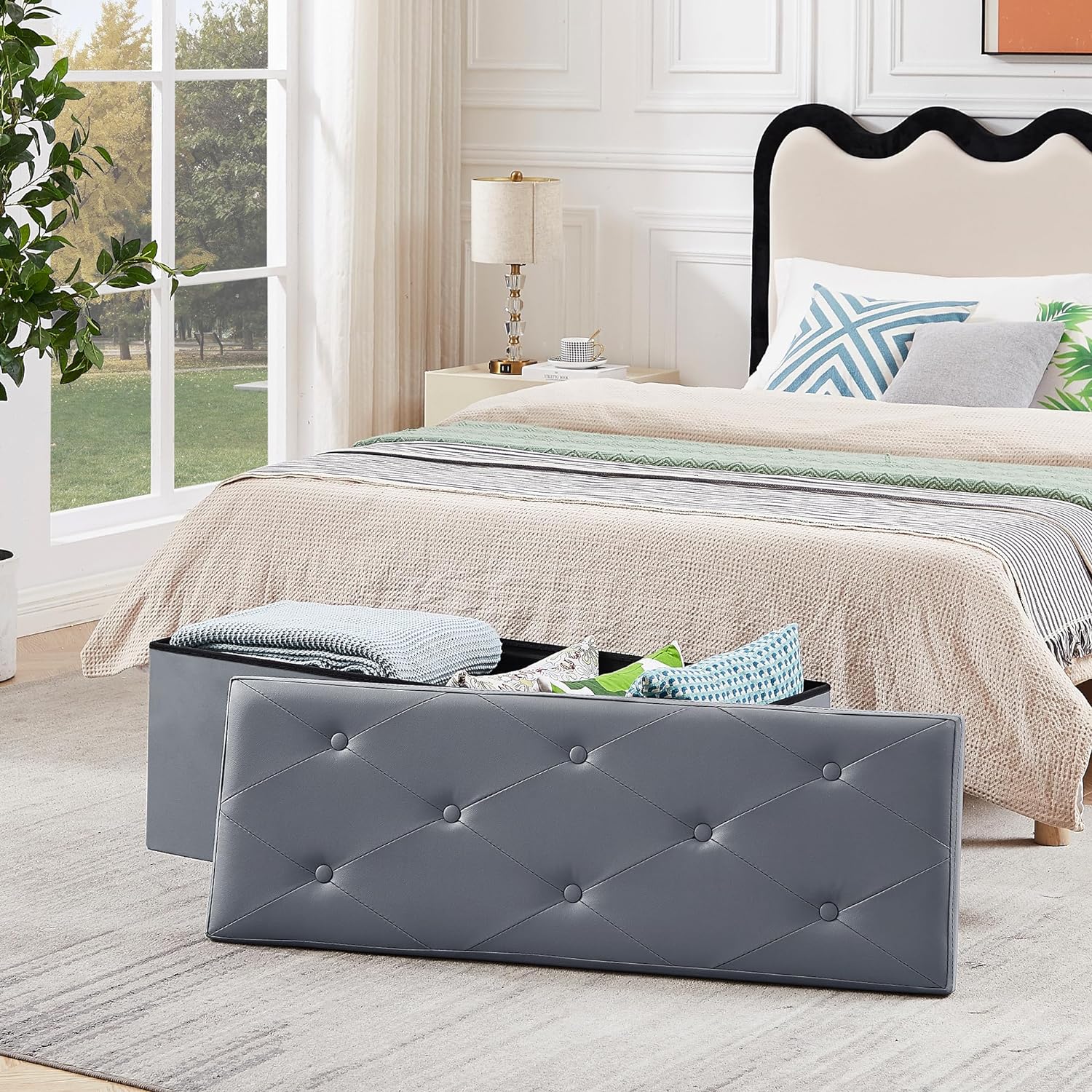 VECELO Storage Ottoman Bench End of Bed 43'' Footstool Footrest Stool Shoestool