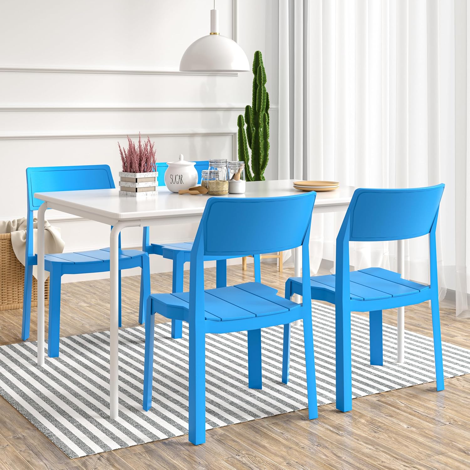 VECELO Dining Chairs Set of 4, Stackable Plastic Kitchen Chairs