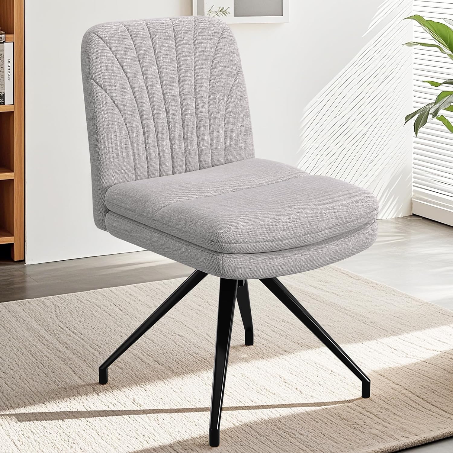 VECELO Armless Office Desk Chair, Criss Cross Legged Vanity Chair with Wide Padded Seat - VECELO