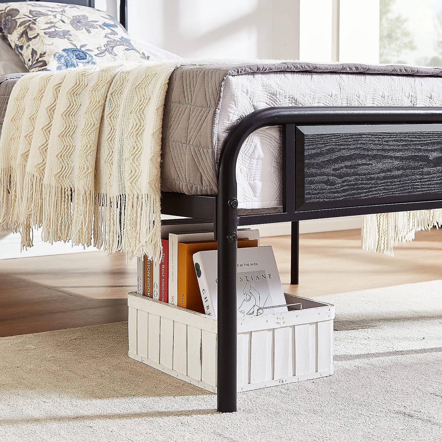 VECELO Bed Frame Metal Platform with Wooden Headboard Footboard Heavy Duty Mattress Foundation - VECELO