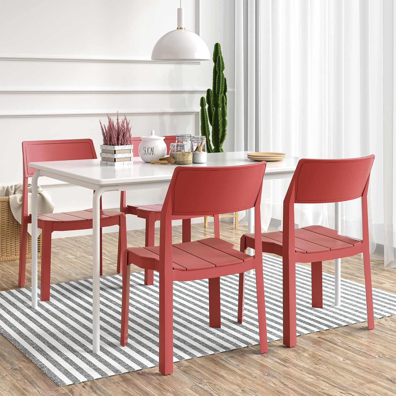 VECELO Dining Chairs Set of 4, Stackable Plastic Kitchen Chairs