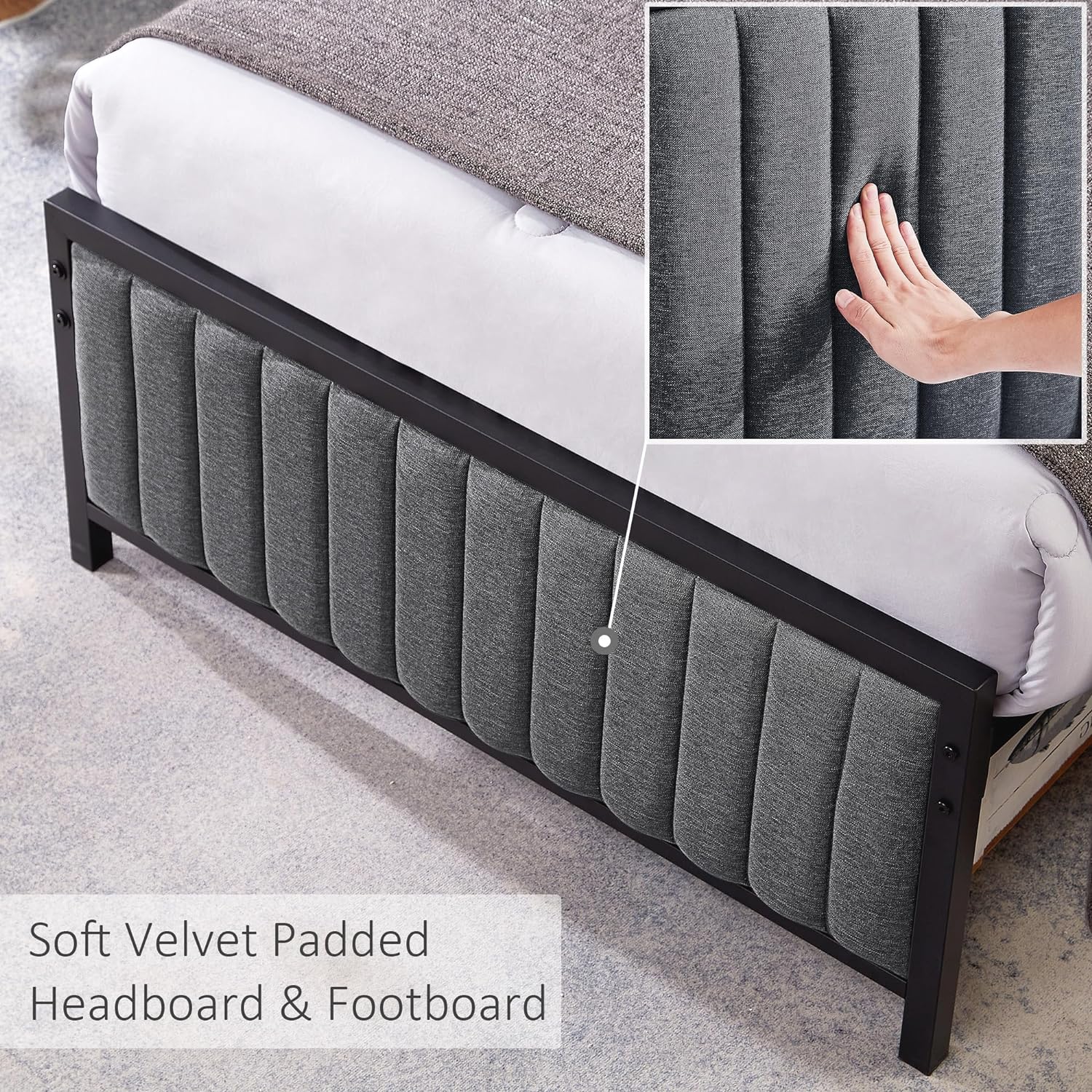 VECELO Bed Frame with Upholstered Tufted Headboard & Footboard - VECELO