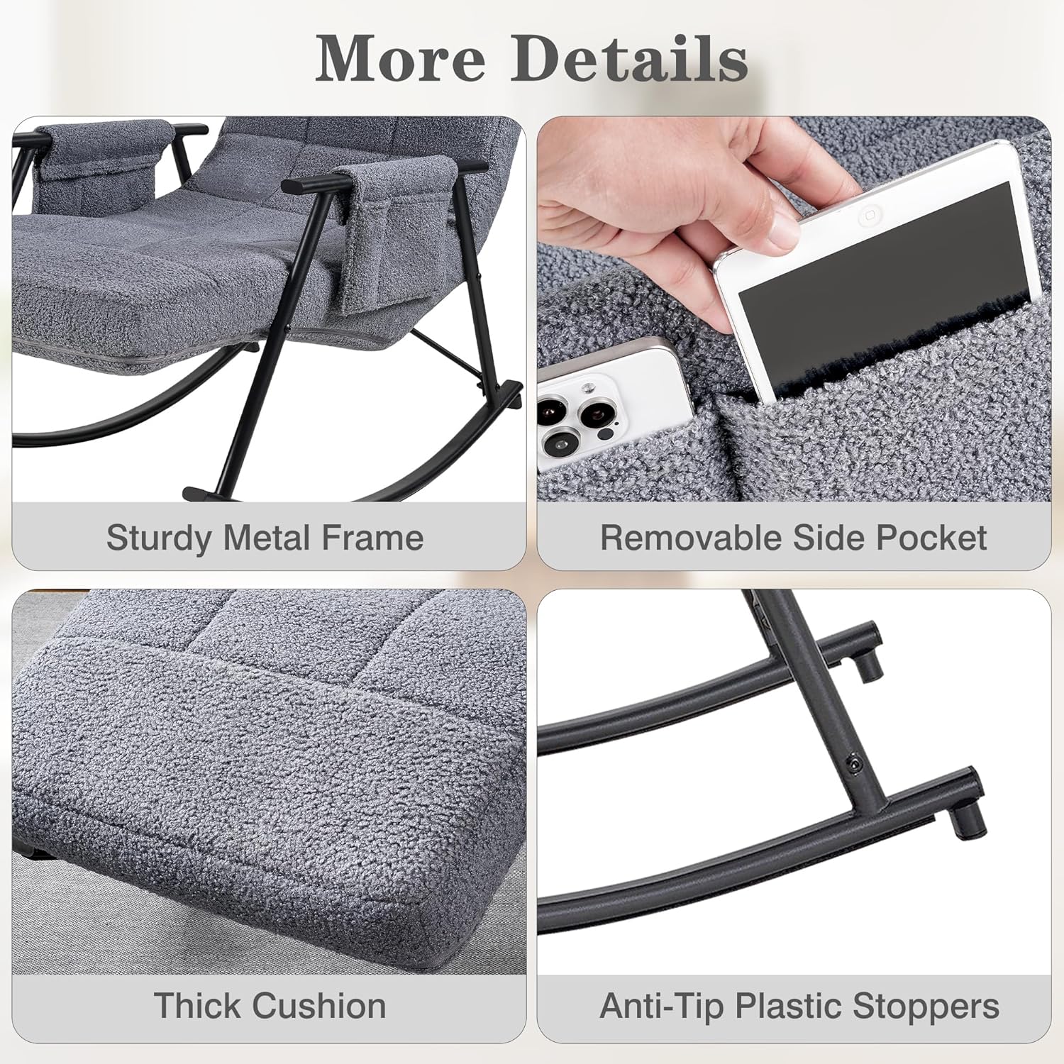 VECELO High Back Nursery Rocking Chair with Foot Rest, Teddy Upholstered Reclining Glider Rocker